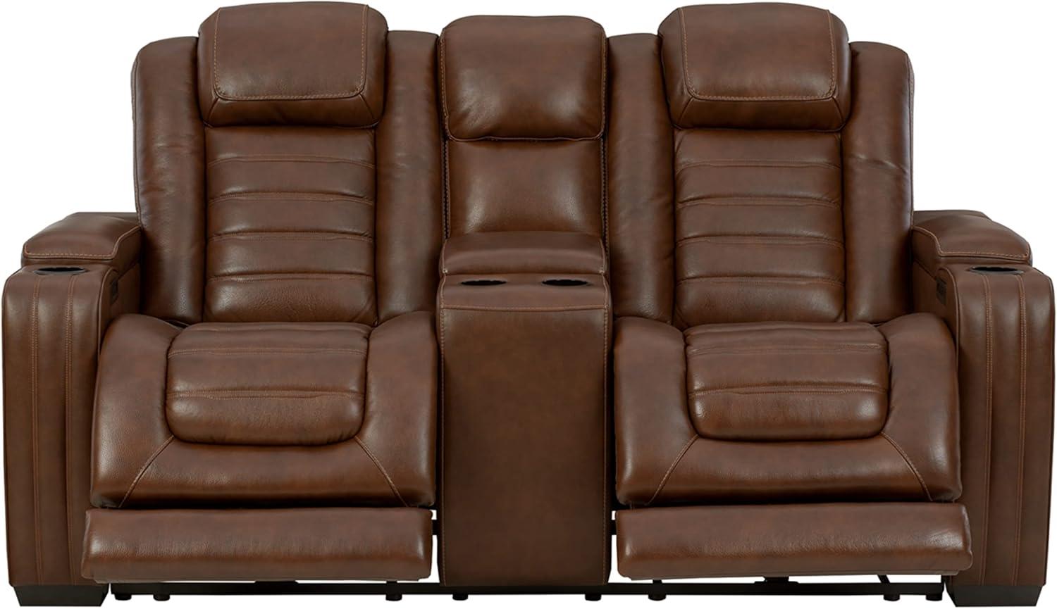 Ashley Furniture Backtrack Leather Power Reclining Loveseat in Chocolate