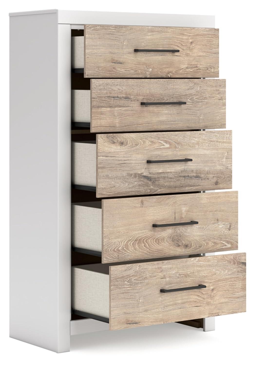 White and Light Brown 5-Drawer Transitional Chest
