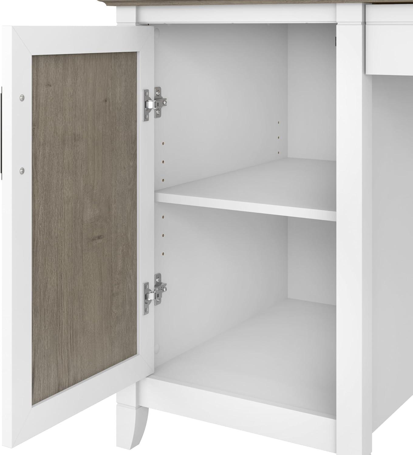 Bush Furniture Key West 54" Computer Desk with Storage, Pure White & Shiplap Gray
