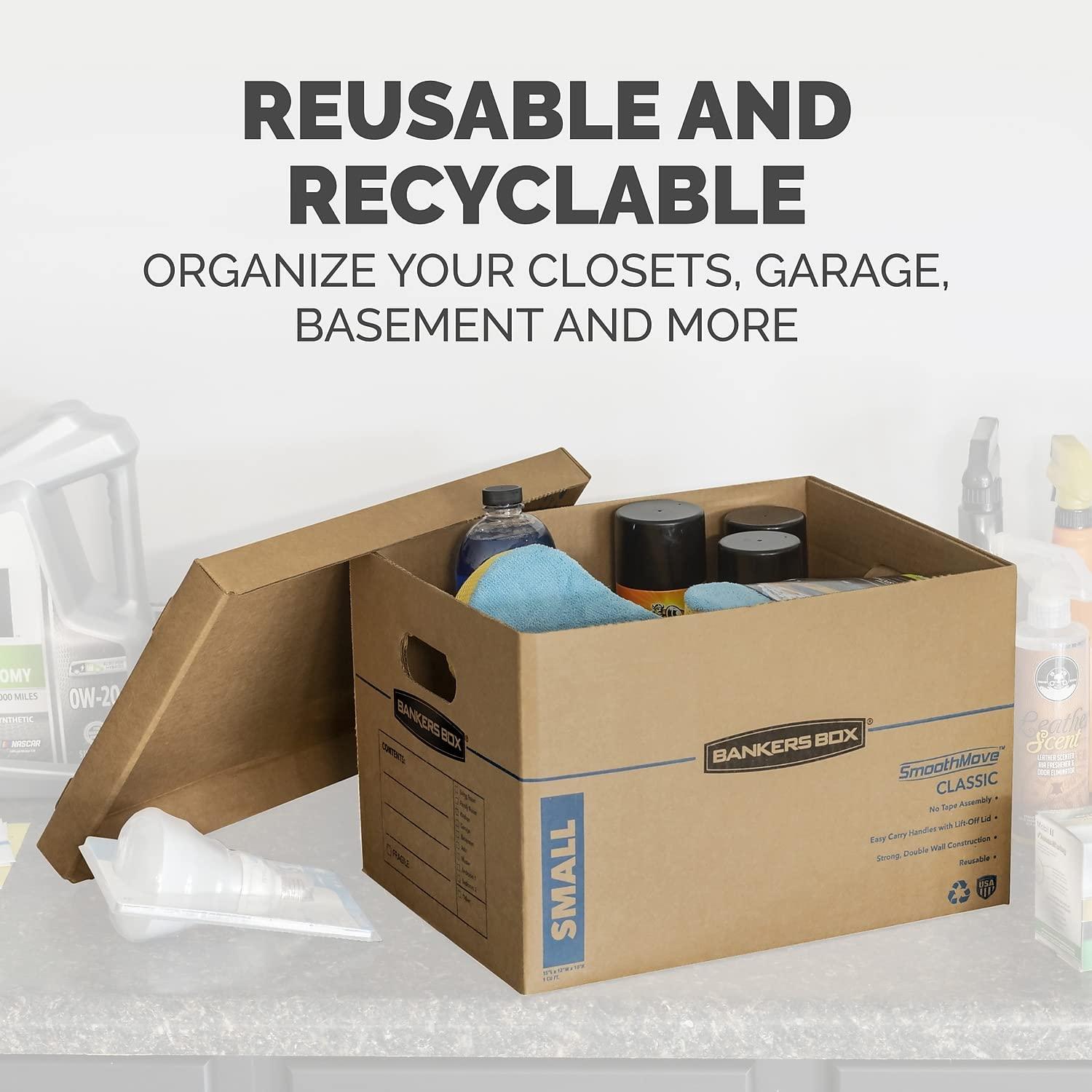 Bankers Box SmoothMove Classic Moving/Storage Boxes, Half Slotted Container (HSC), Small, 12" x 15" x 10", Brown/Blue, 20/Carton
