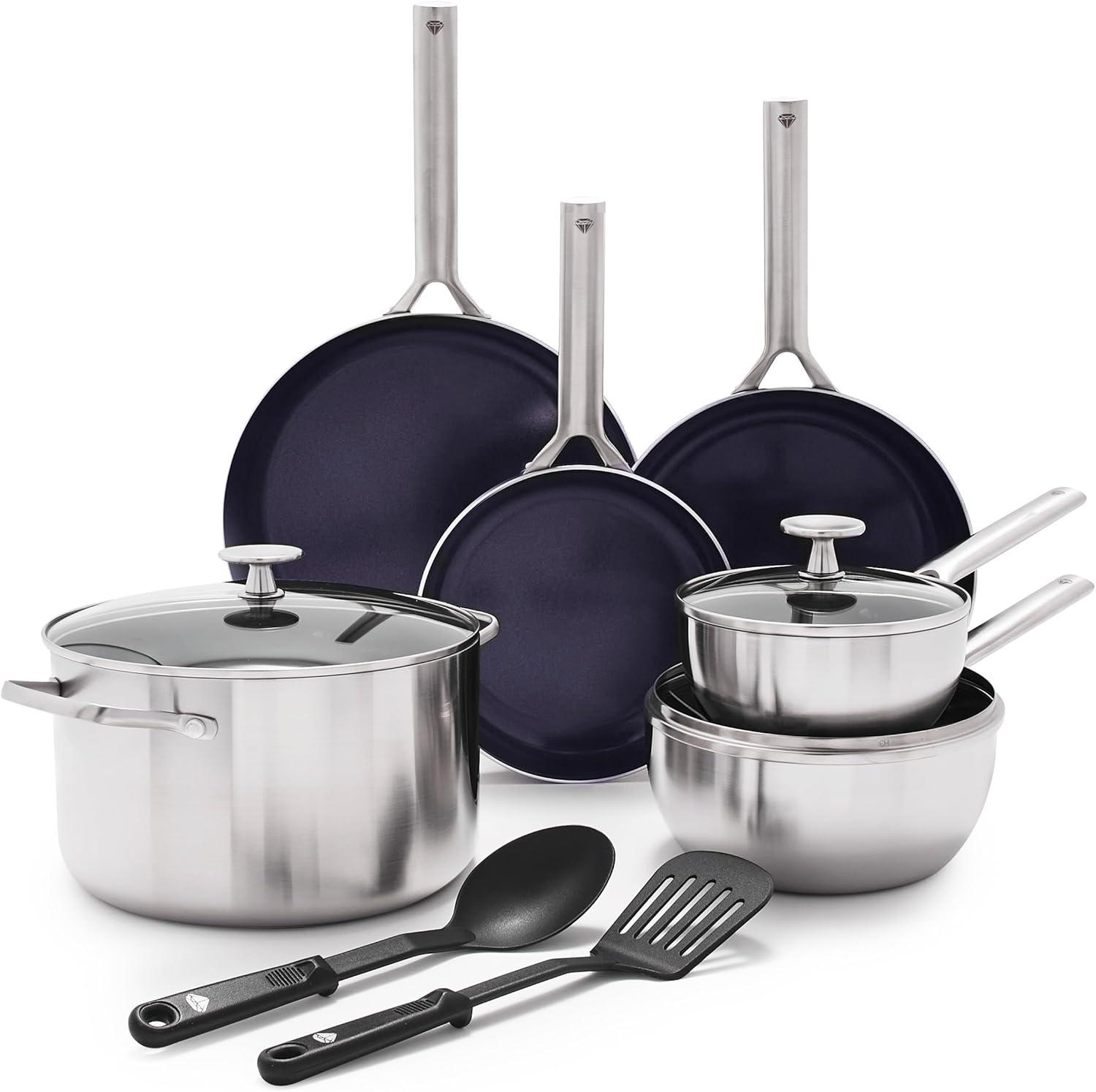 11-Piece Stainless Steel and Aluminum Nonstick Cookware Set