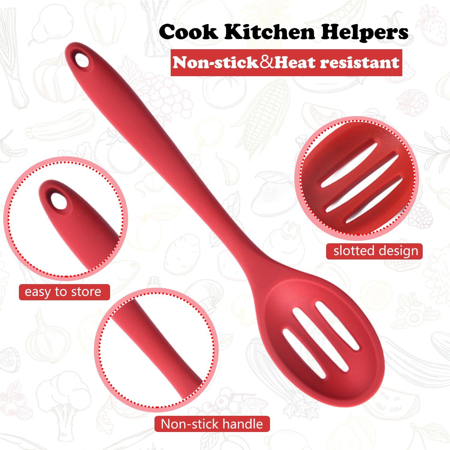 4 Cucharas Ranuradas de Silicona Cuchara Mezcladora Antiadherente de Silicona Resistente Al Calor para Hornear, Servir y Revolver