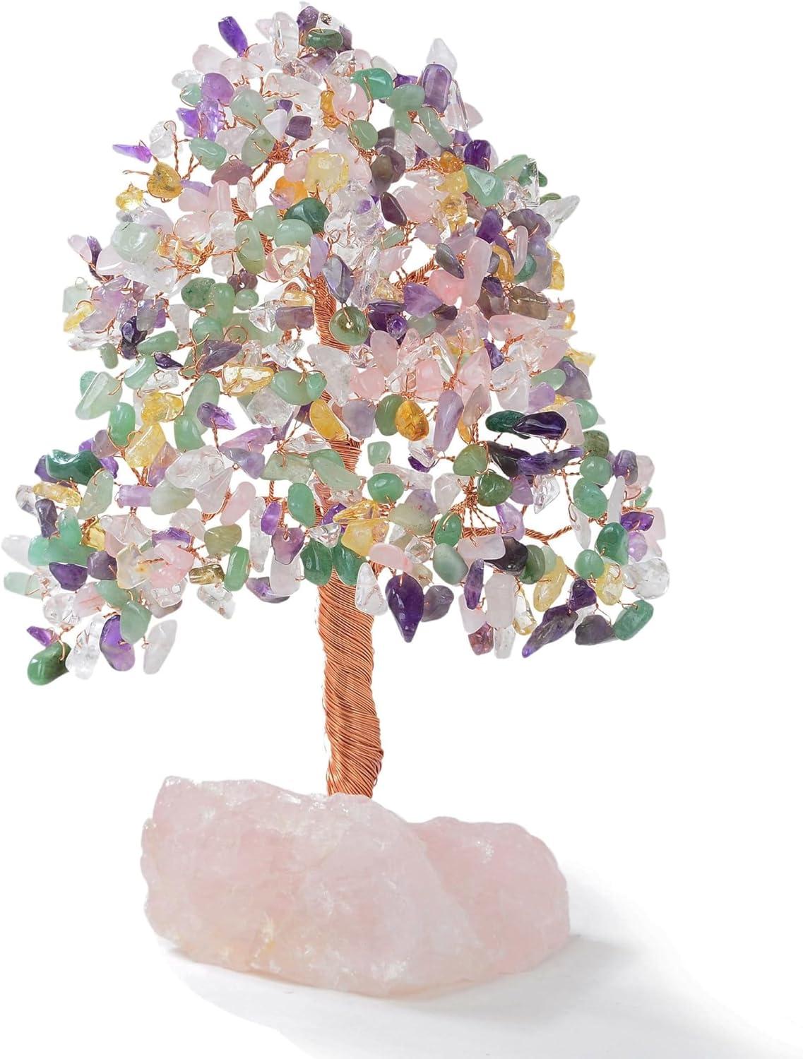 Handmade Gemstone Tree of Life on Rose Quartz Base