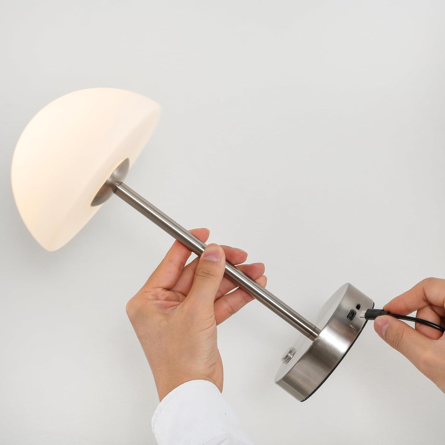 JONATHAN Y Xavier 12.5" Modern Minimalist Iron Rechargeable Integrated Portable LED Table Lamp, Nickel/White, JYL7109A