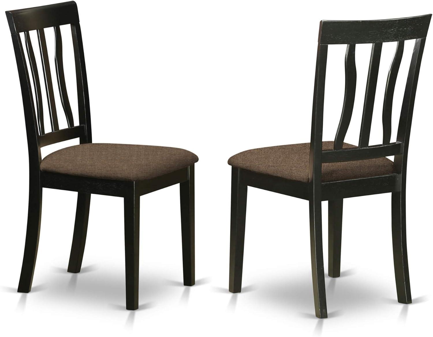 Antique Black and Brown Microfiber Upholstered Dining Chairs, Set of 2