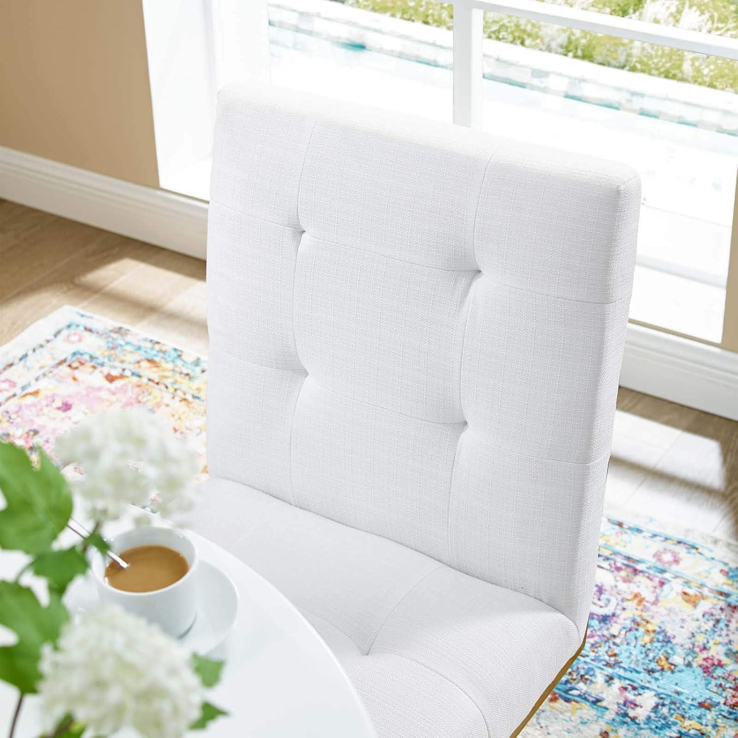 White Tufted Upholstered Dining Chair with Gold Stainless Steel Frame