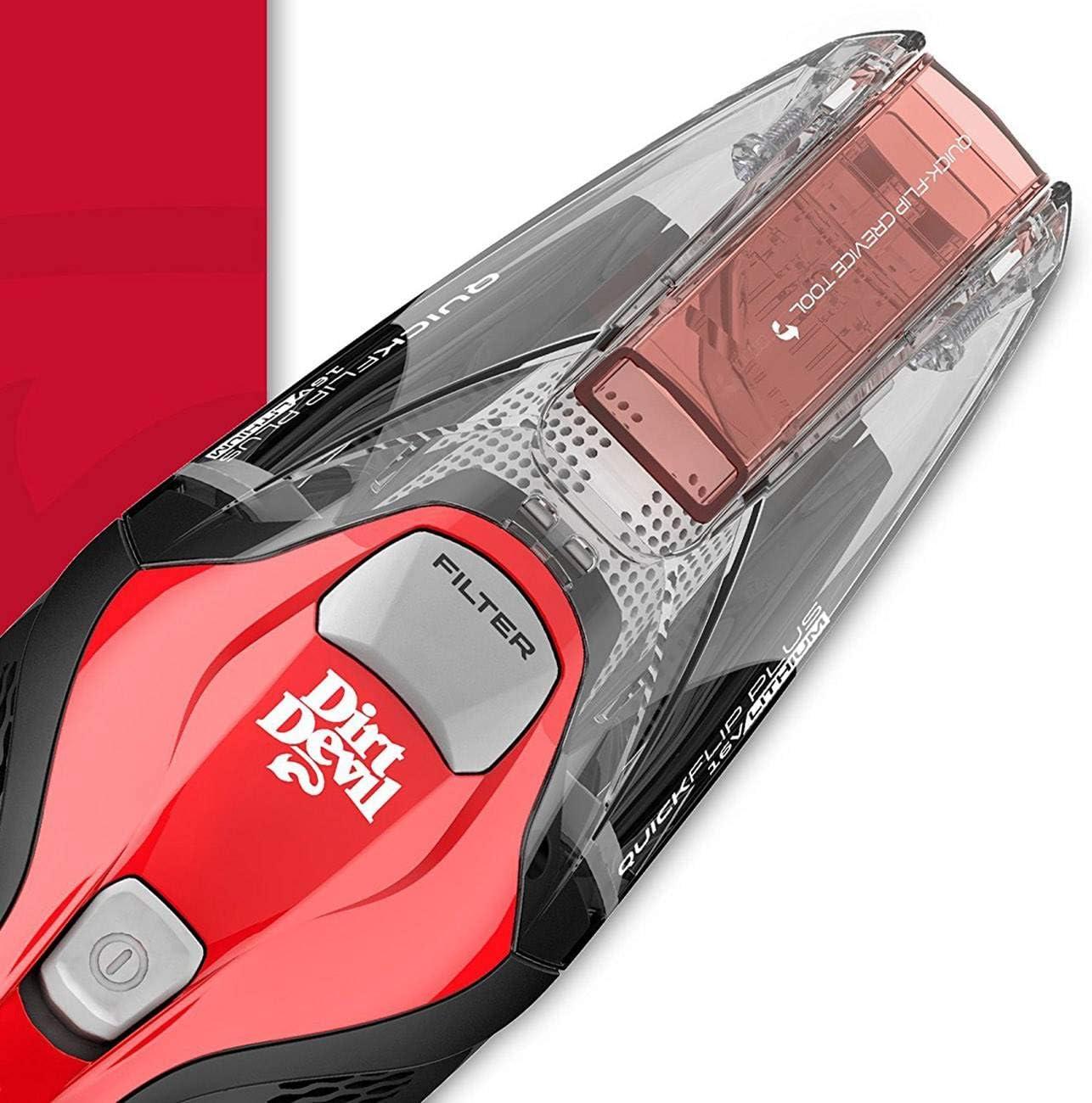 Dirt Devil QuickFlip Plus 16V Cordless Handheld Vacuum Cleaner, Powerful Suction, Lightweight, Includes Quick Flip Crevice Tool, Stair & Upholstery Tool, Rechargeable Battery, Portable Vacuum Cleaner