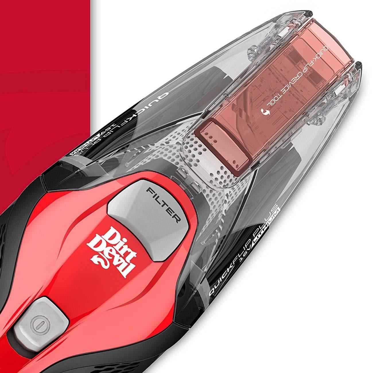 Dirt Devil QuickFlip Plus 16V Cordless Handheld Vacuum Cleaner, Powerful Suction, Lightweight, Includes Quick Flip Crevice Tool, Stair & Upholstery Tool, Rechargeable Battery, Portable Vacuum Cleaner