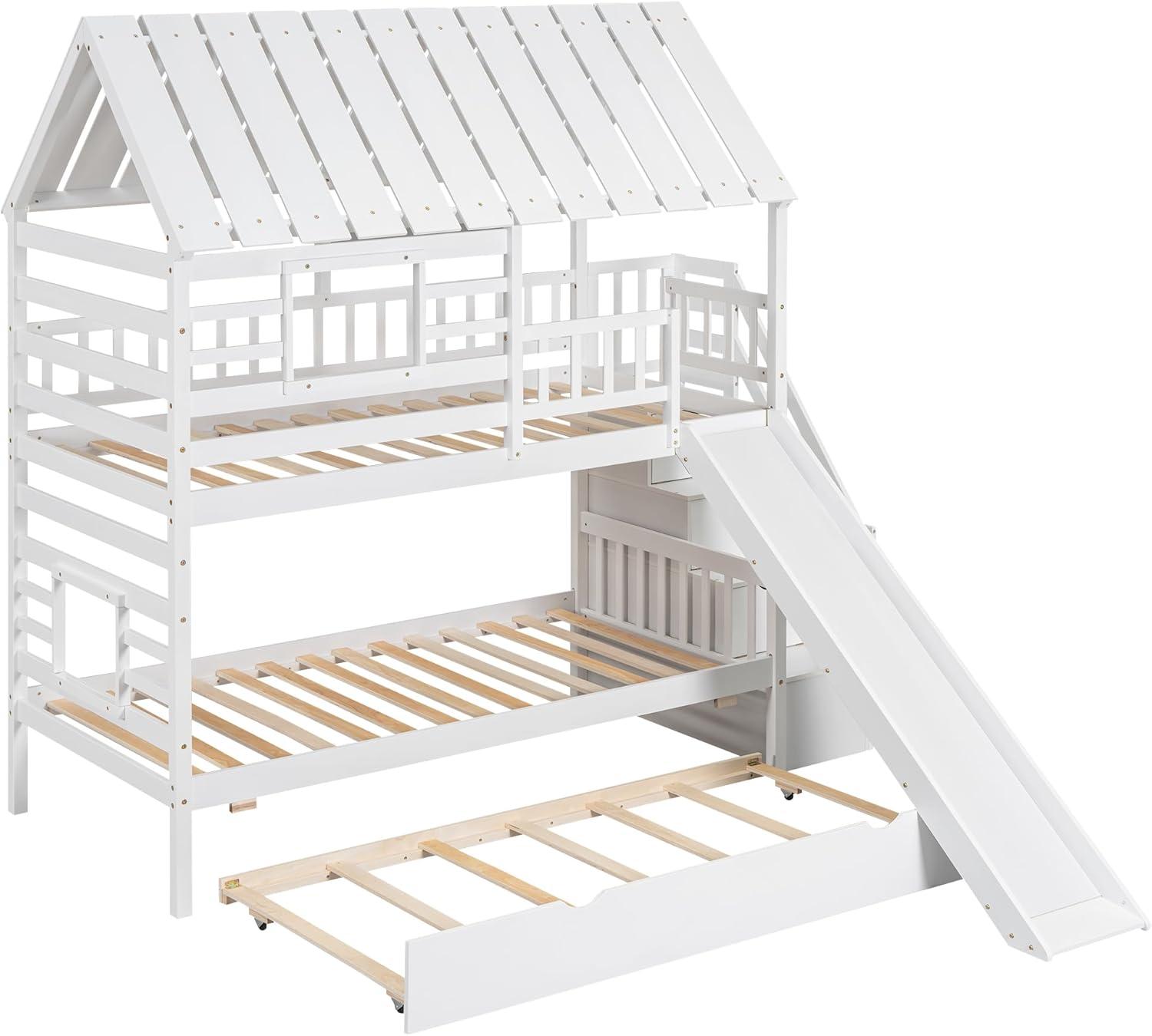 Harper Orchard Twin Over Twin House Bunk Bed With Trundle And Slide