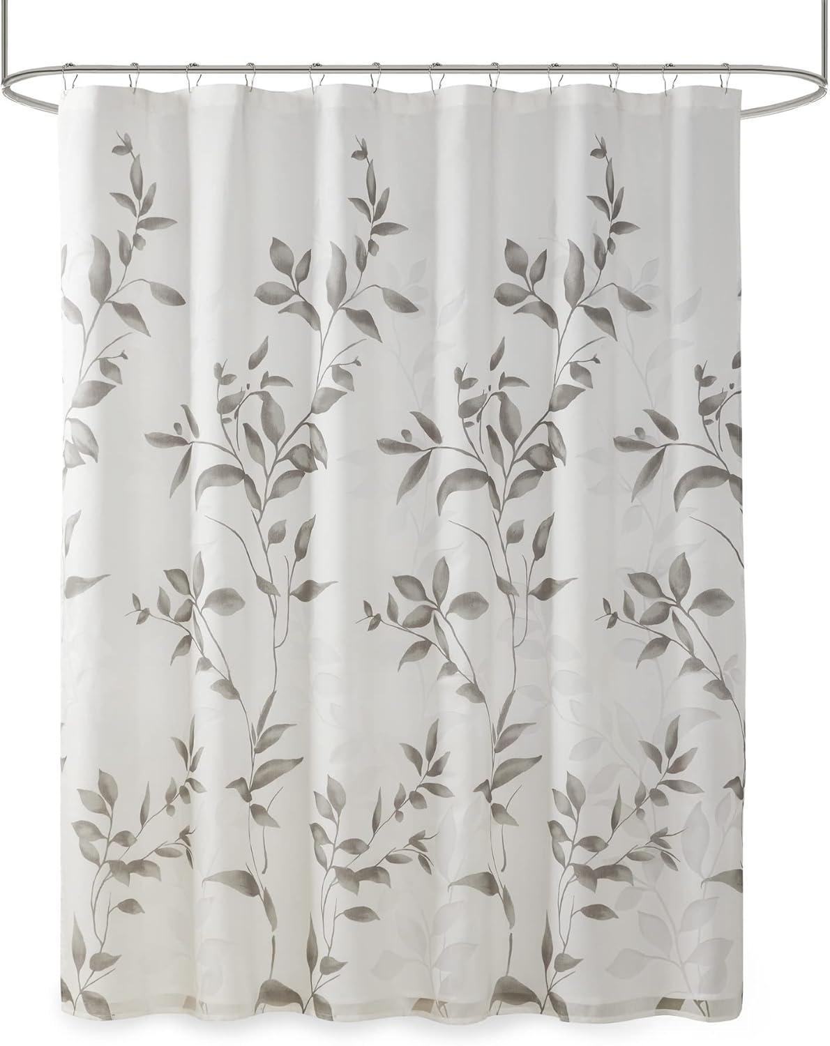 Gray Botanical Floral Print Shower Curtain with Liner