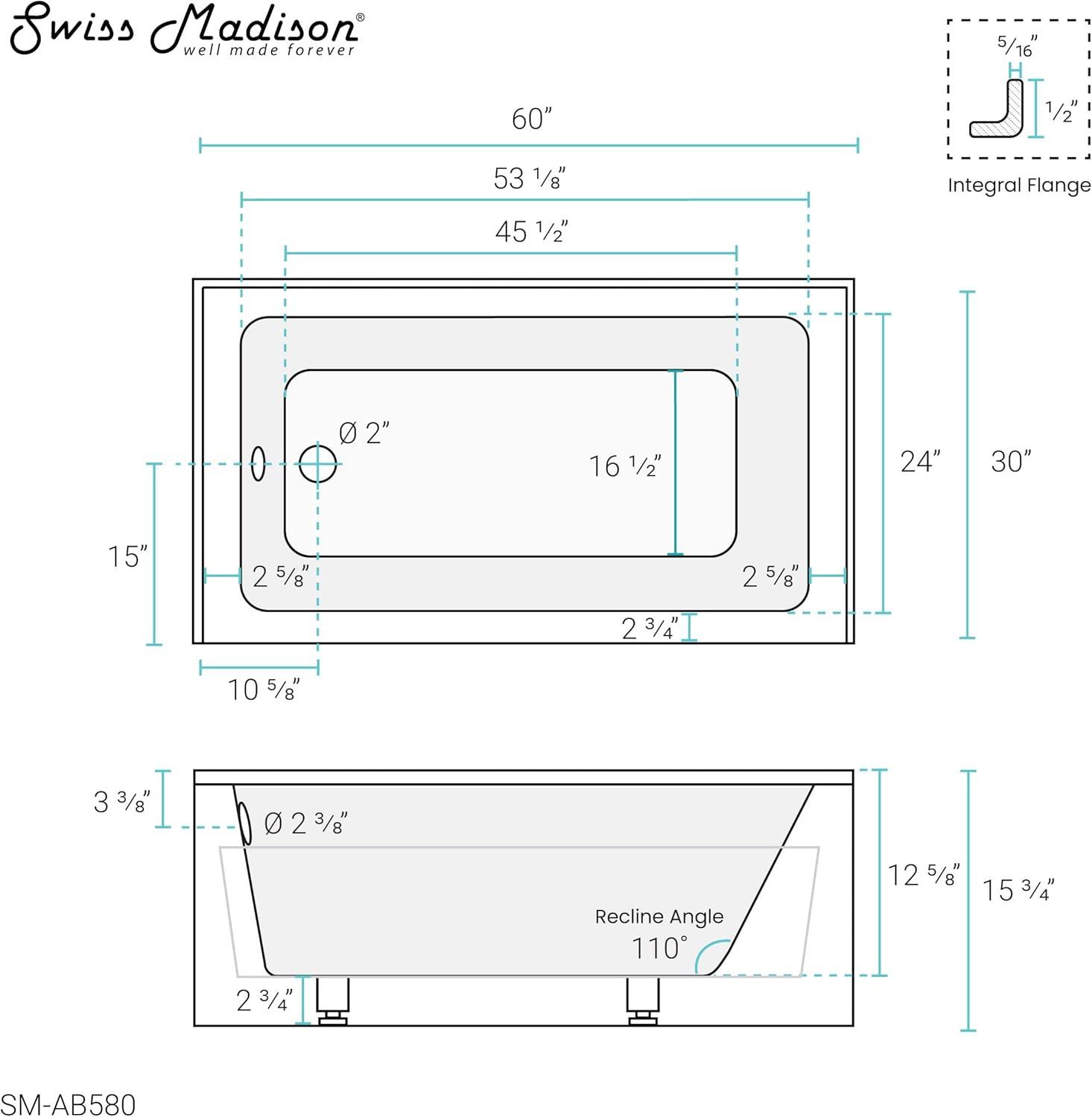 Virage 60" x 30" Alcove Bathtub with Apron