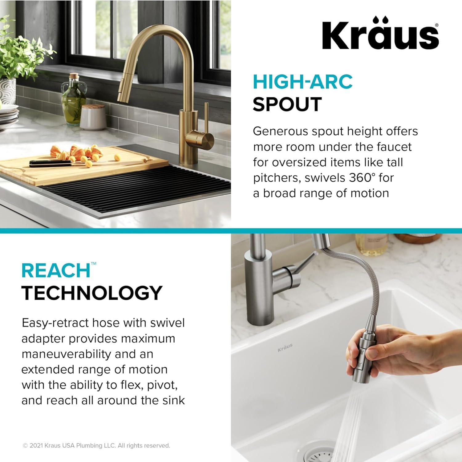 KRAUS Oletto Single Handle Pull Down Kitchen Faucet with QuickDock Top Mount Installation Assembly
