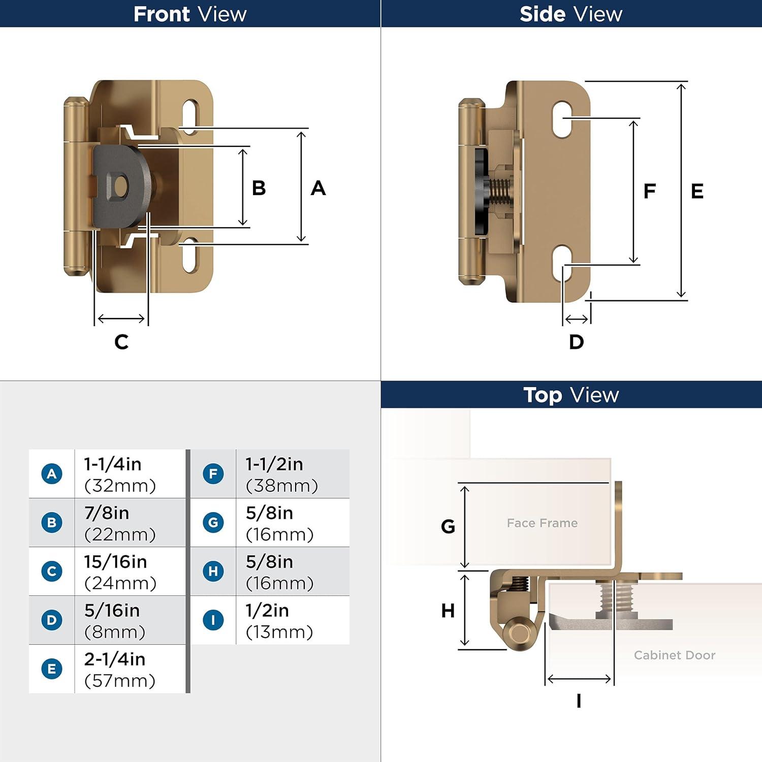 Champagne Bronze 1/2 Inch Overlay Partial Wrap Cabinet Hinge