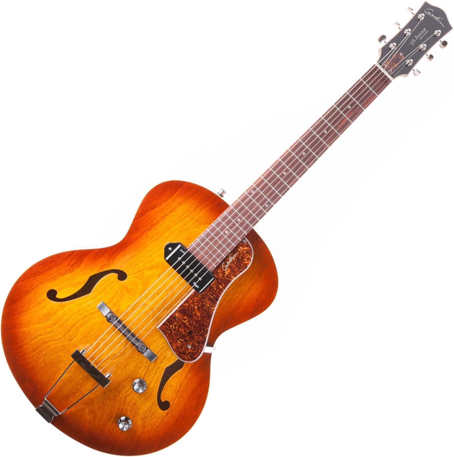 Godin 5th Avenue Kingpin Archtop Hollowbody Electric Guitar With P-90 Pickup Cognac Burst