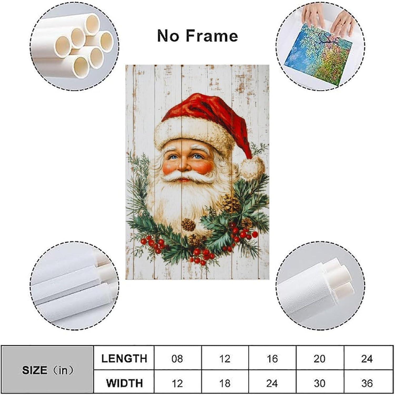 Reccmeny Vintage Christmas Canvas Wall Art, Santa Claus Pictures for Wall Decor, Xmas Poster Santa white Wooden Texture Picture, Holiday Wall Decorations Gifts