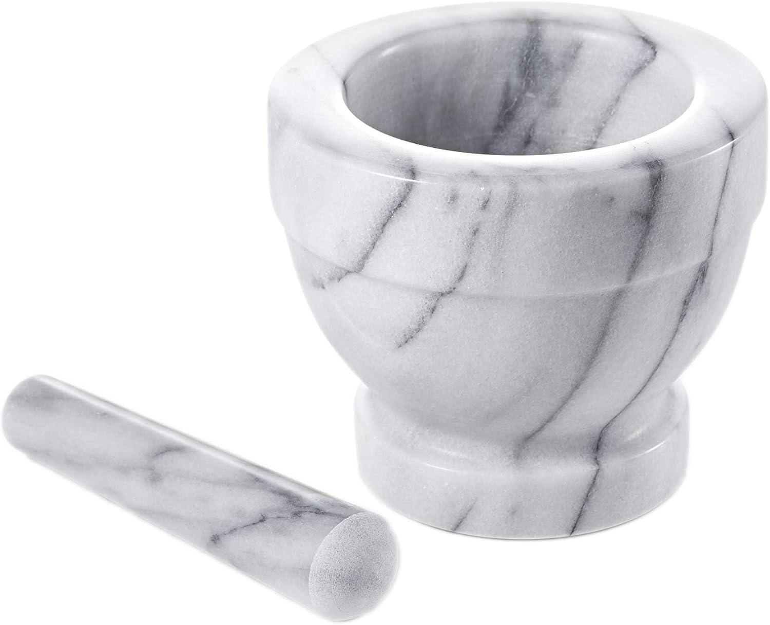 White Marble Mortar and Pestle Set, 4.75 x 4.25 Inch