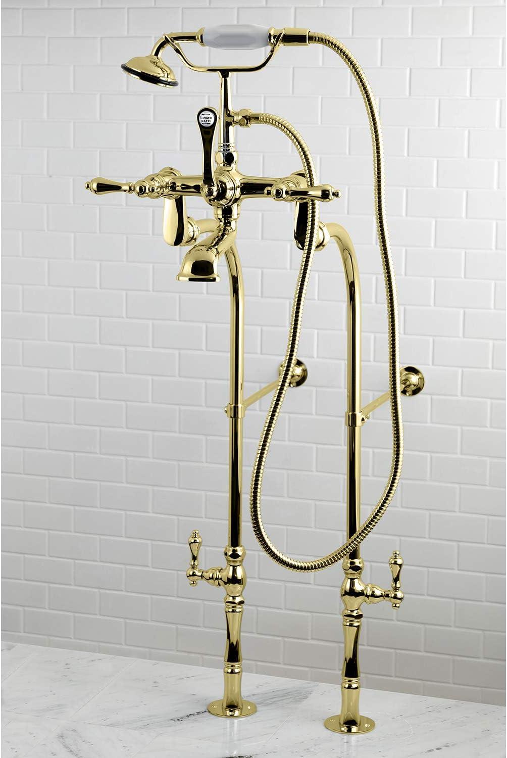 Kingston Brass Vintage Three-Handle 2-Hole Freestanding Clawfoot Tub Faucet Package with Supply Line and Hand Shower