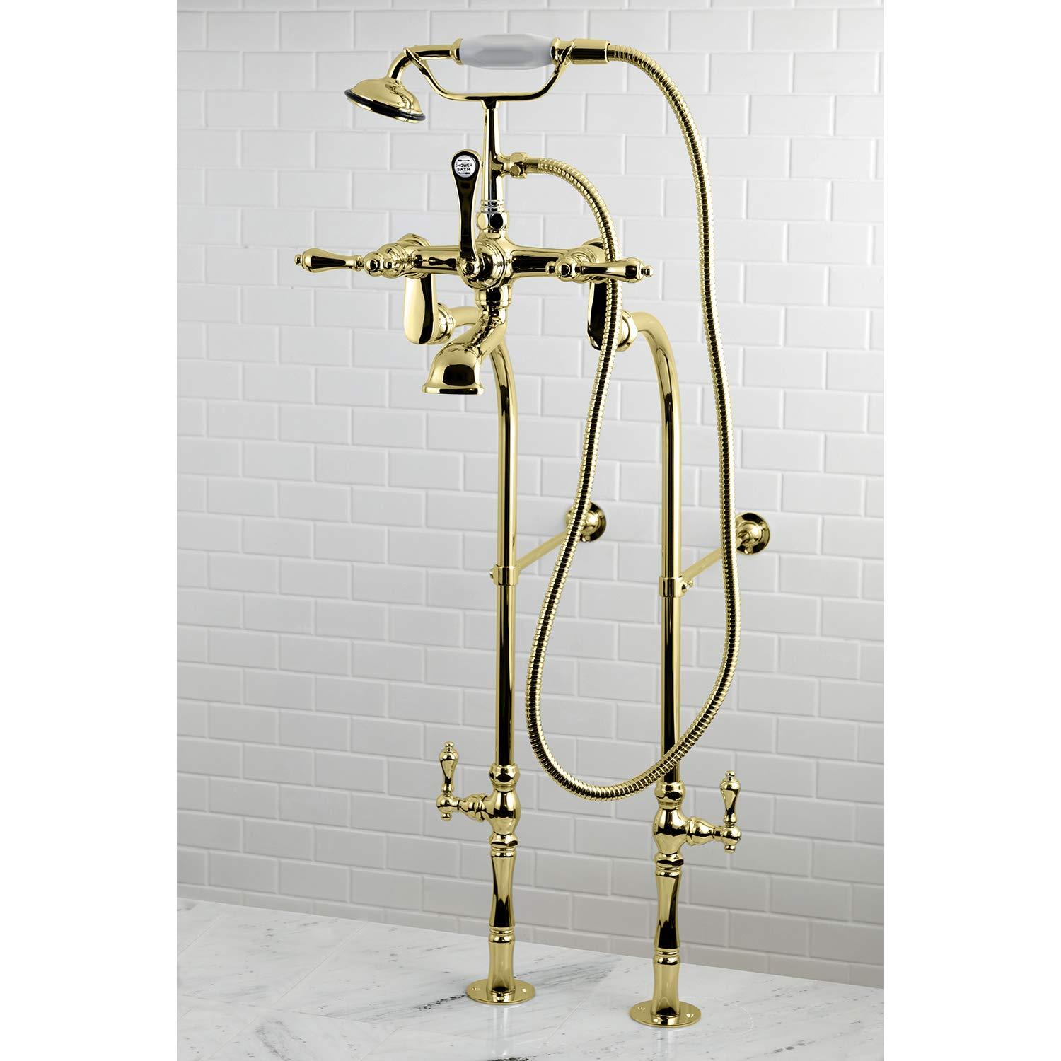 Kingston Brass Vintage Three-Handle 2-Hole Freestanding Clawfoot Tub Faucet Package with Supply Line and Hand Shower