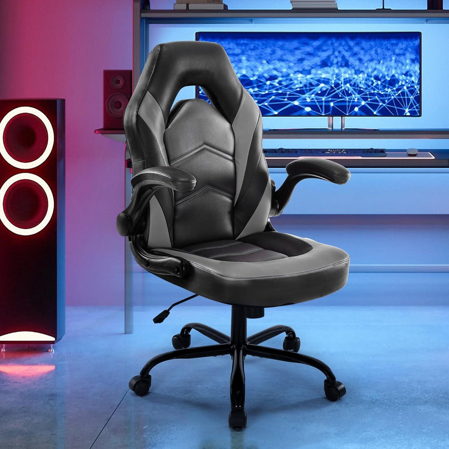 Black Ergonomic PU Leather Gaming Chair with Flip-up Armrests