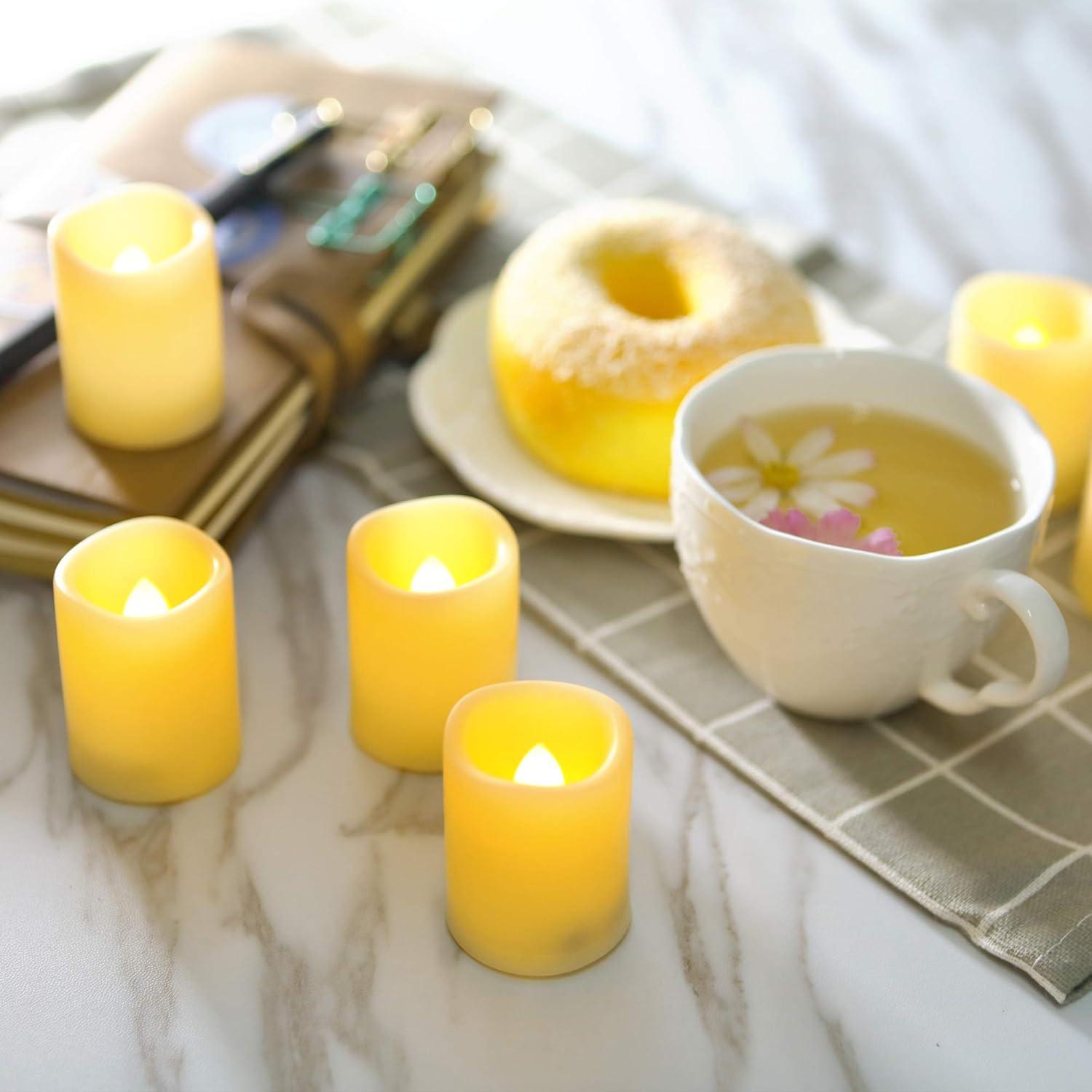 Candle Choice 12-Pack Realistic Flameless Votive Candles Bright Battery Operated LED Votives with Remote 1.5”x2” Long Battery Life Festival Party Wedding Birthday Holiday Home Décor Centerpiece Gift