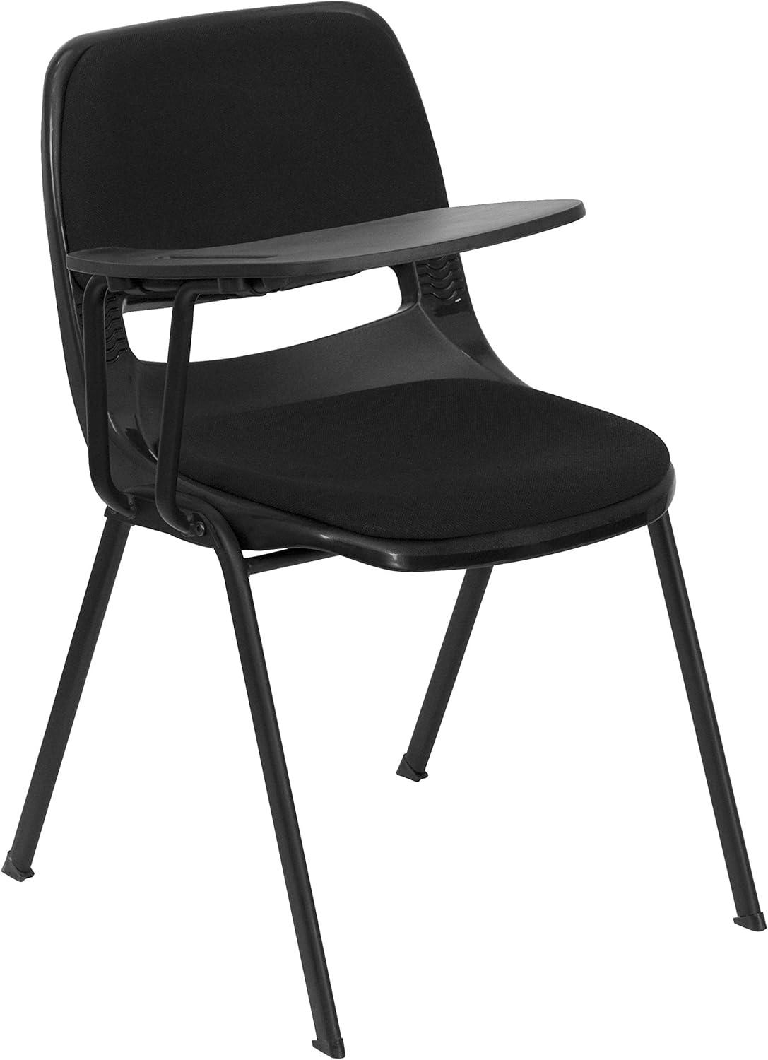 Compact Black Fabric Ergonomic Desk Chair with Flip-Up Tablet Arm