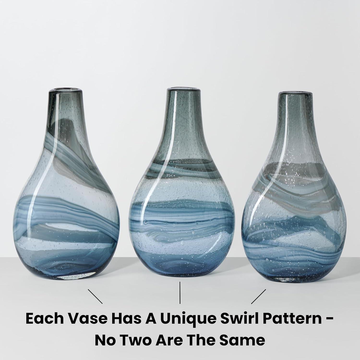 Torre & Tagus Andrea Swirl Glass Tall Bulb Vase - Blue, 14.25"