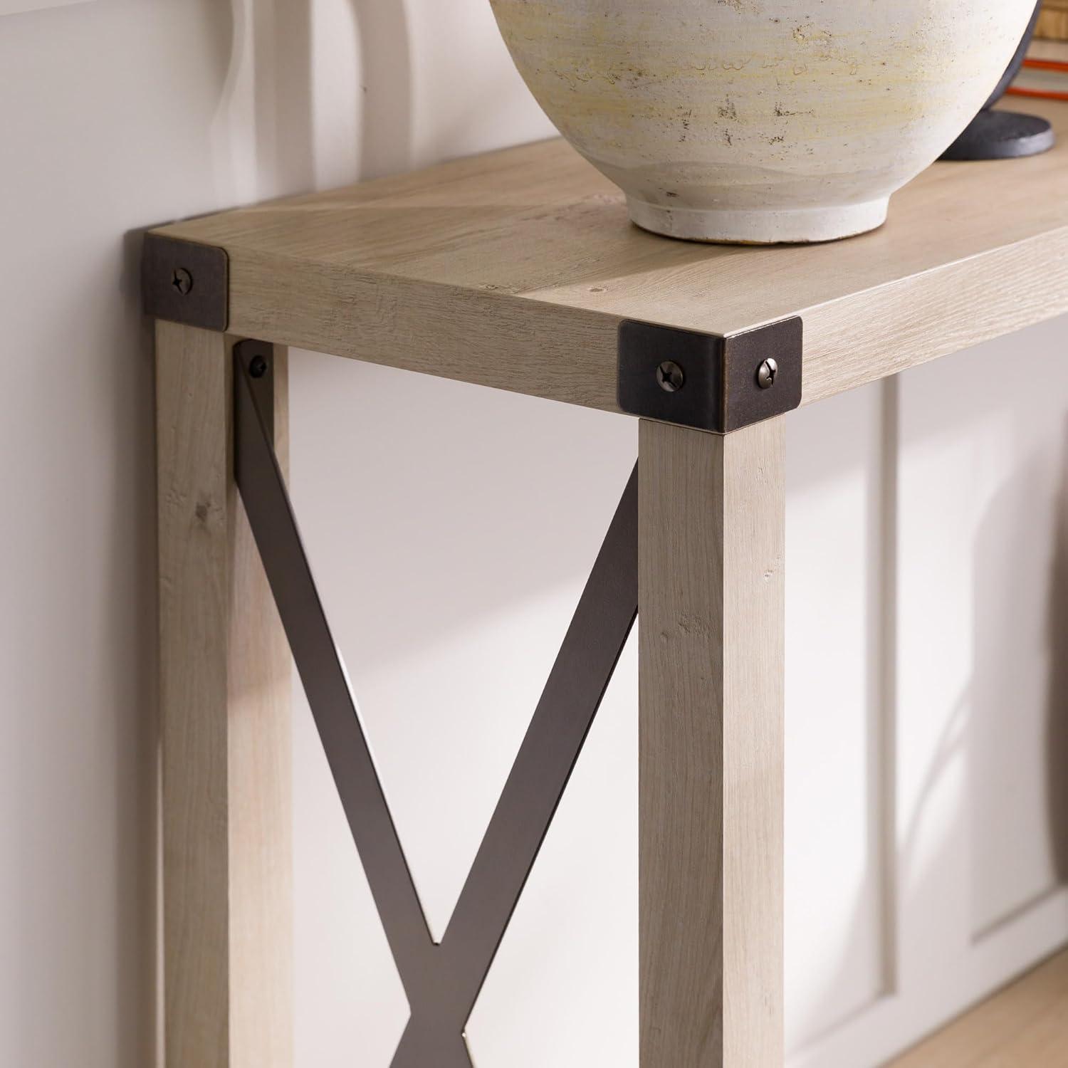 Walker Edison Magnolia Metal X Console Table, White Oak