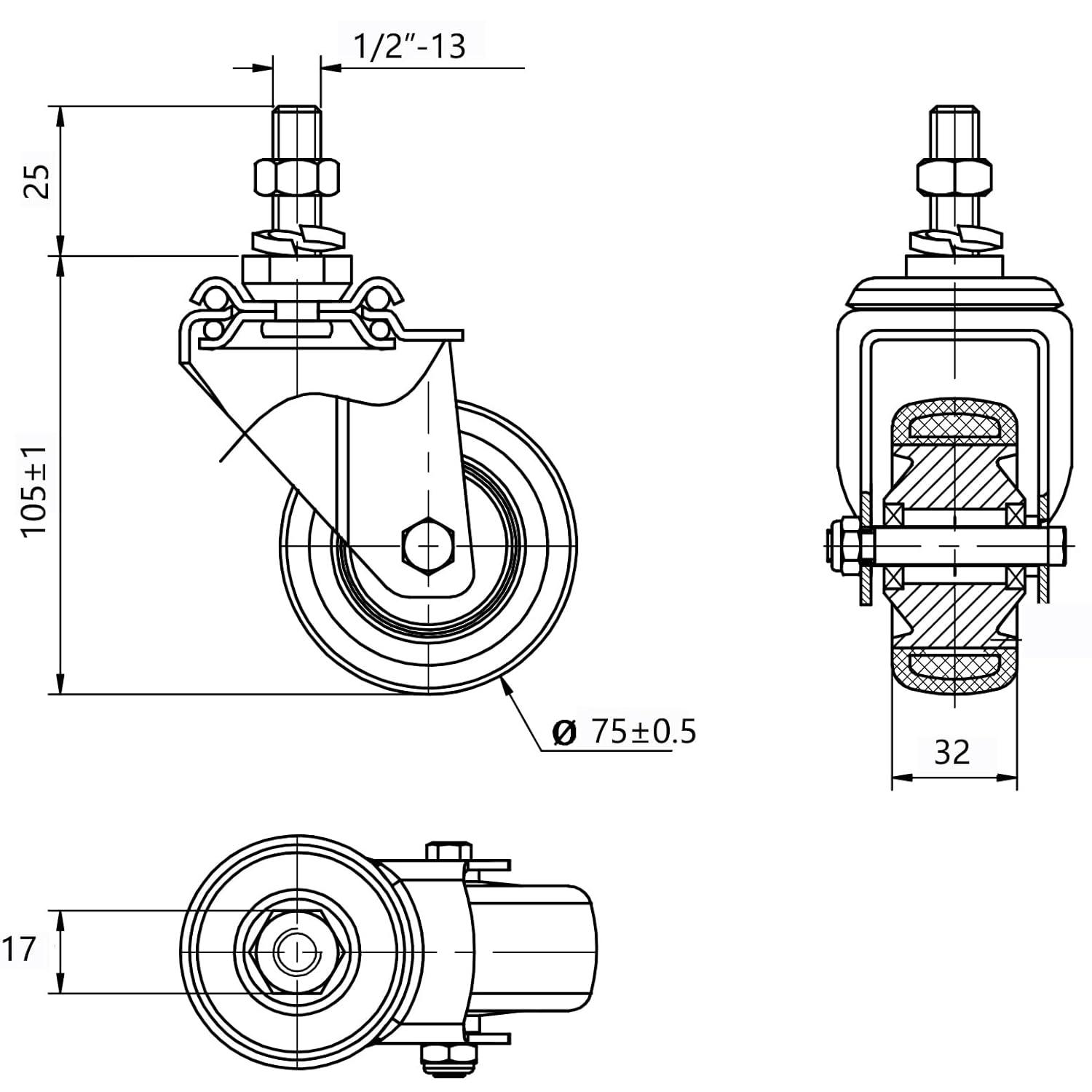 Caster Wheels Set of 4 with Brake Plate Swivel Casters Premium Polyurethane Wheels PU Load Bearing 1,200 Lbs Lockable Anti-wear Smooth Casters Red