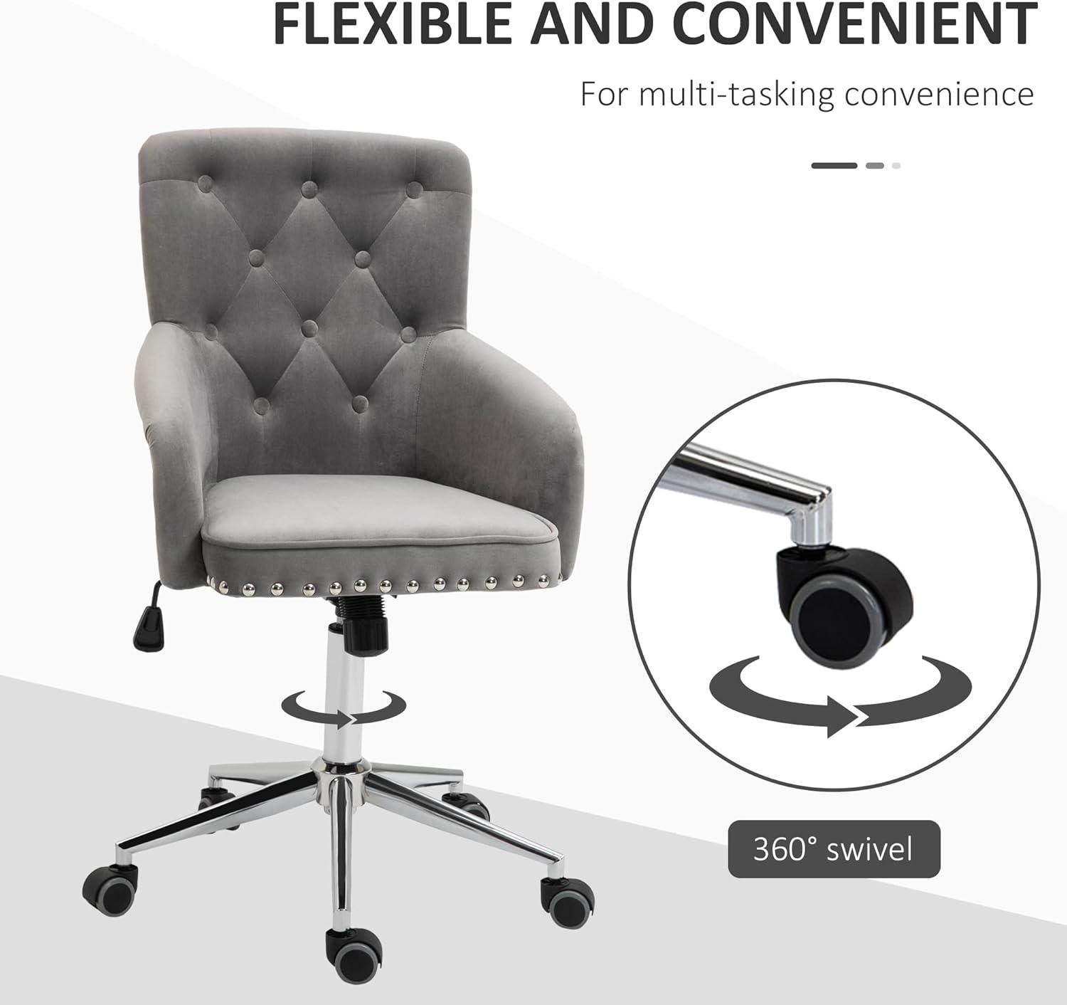 HOMCOM Home Office Chair Tufted Velvet Desk Chair w/ Nailhead Trim Mid Back