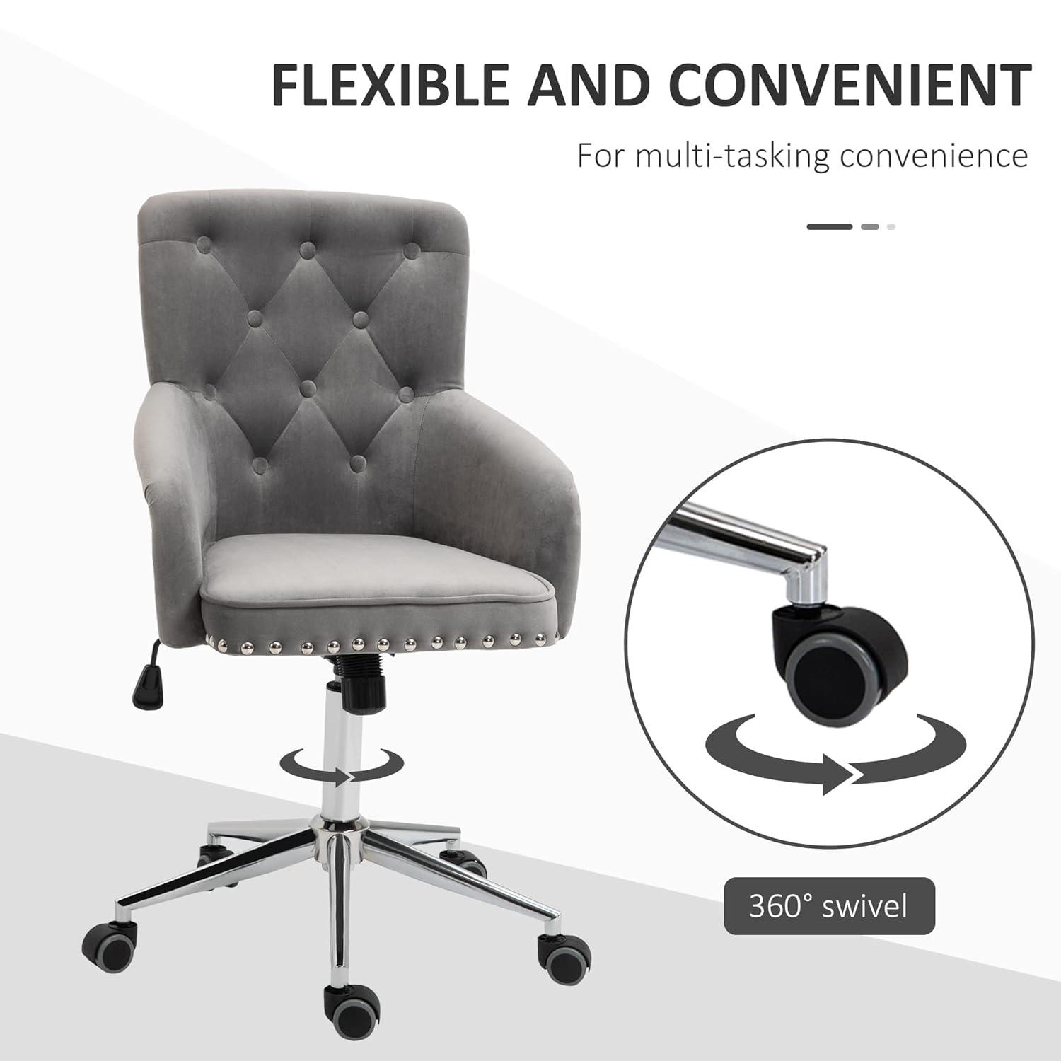 HOMCOM Home Office Chair Tufted Velvet Desk Chair w/ Nailhead Trim Mid Back