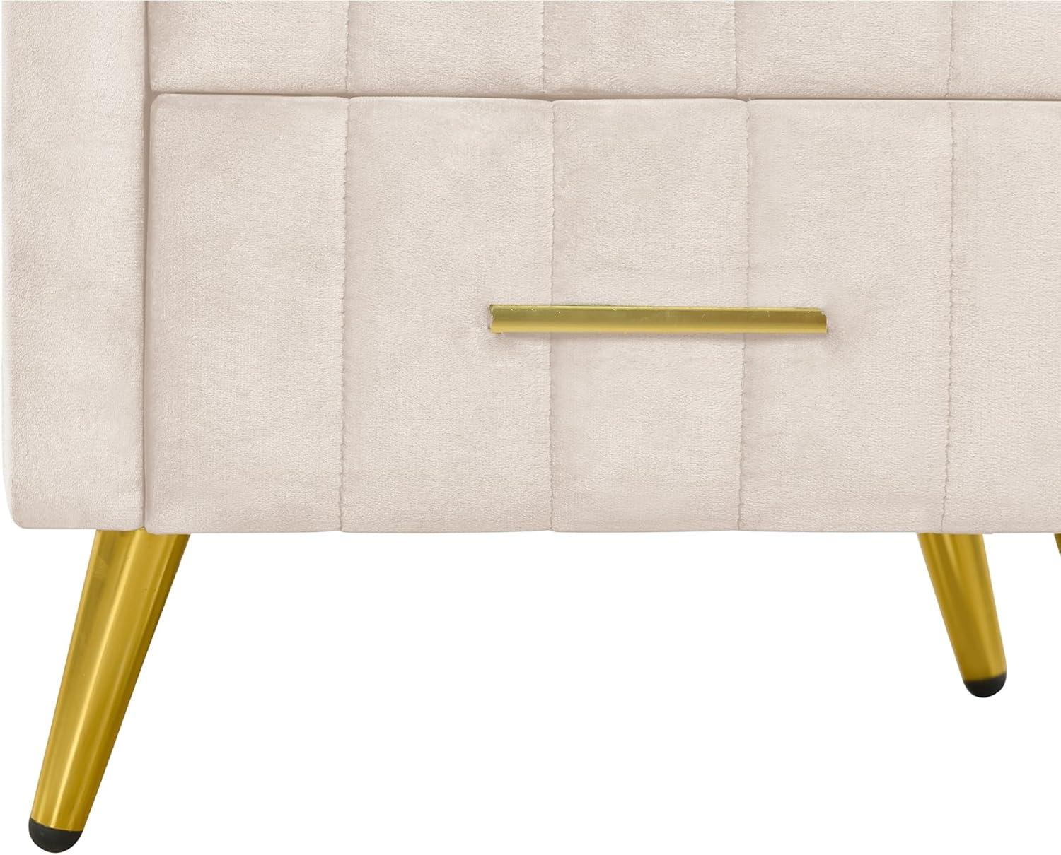 Churanty Upholstered Wooden Nightstand with 3 Drawers and Metal Legs & Handles,Bedside Table with Marbling Worktop,Beige