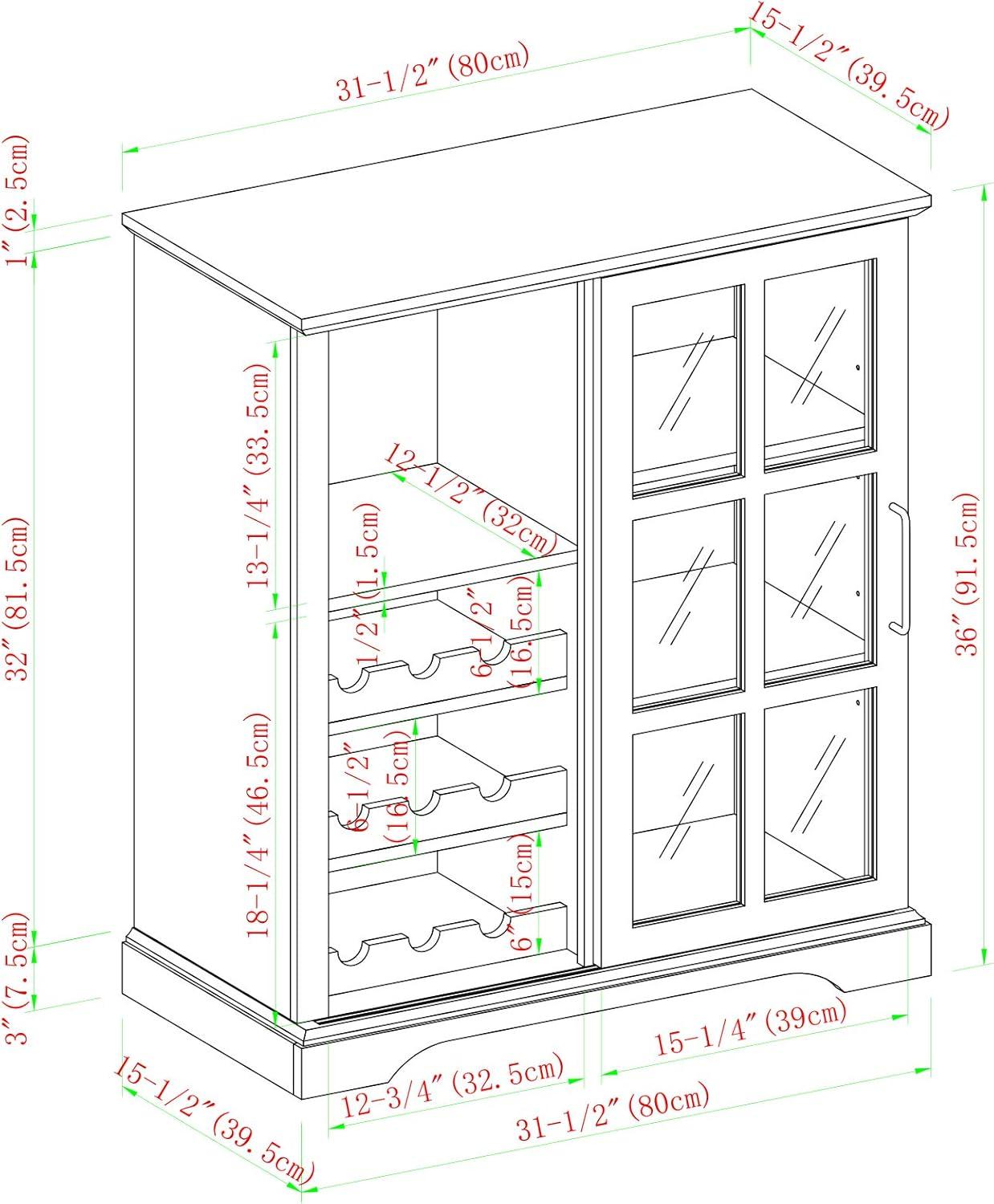 Transitional Dark Walnut 36" Sliding Glass Bar Cabinet