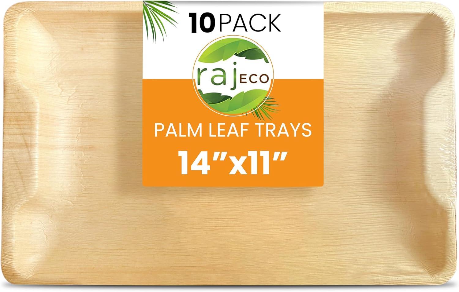 Eco-Friendly 14" x 11" Palm Leaf Disposable Serving Trays