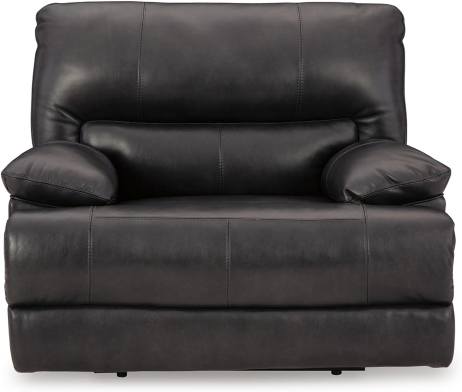 Black Leather and Metal Power Recliner with Adjustable Headrest