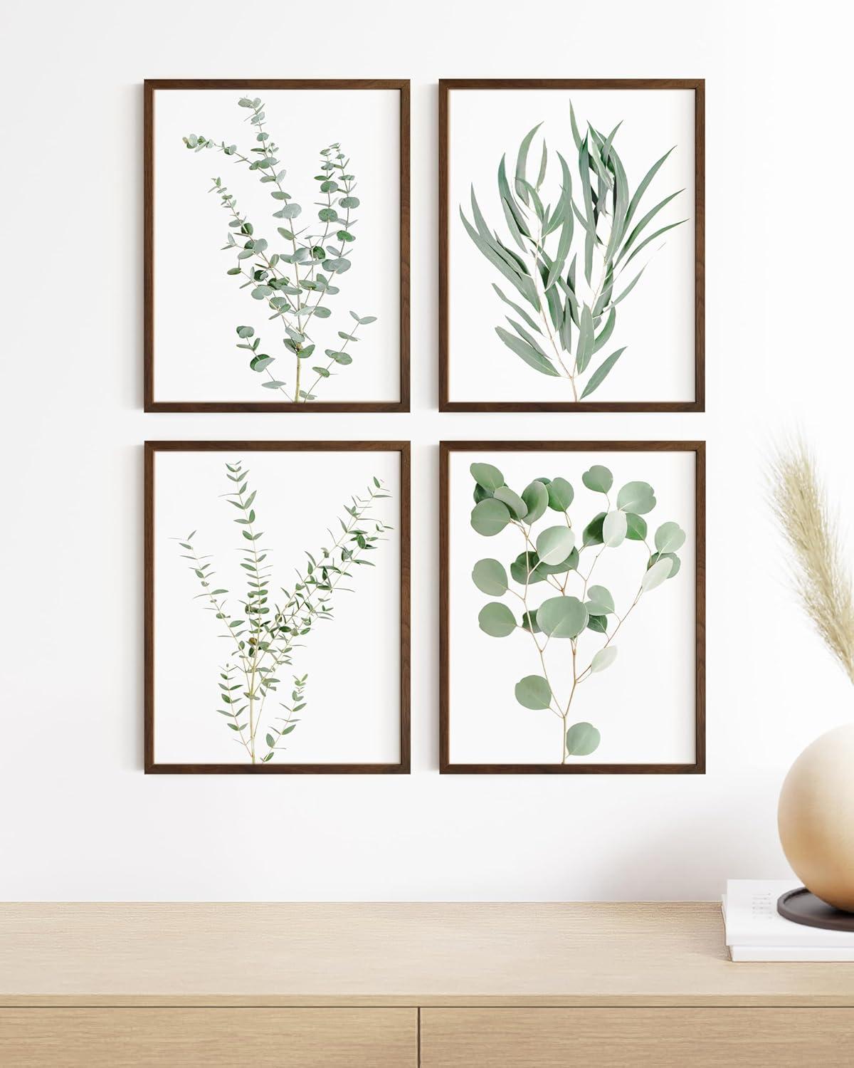 HAUS AND HUES Framed Botanical Prints - Set of 4 Framed Plant Pictures Wall Art, Botanical Decor, Eucalyptus Decor, Plant Wall Decor, Botanical Framed Art, Framed Plant Prints (8X10, Walnut Framed)