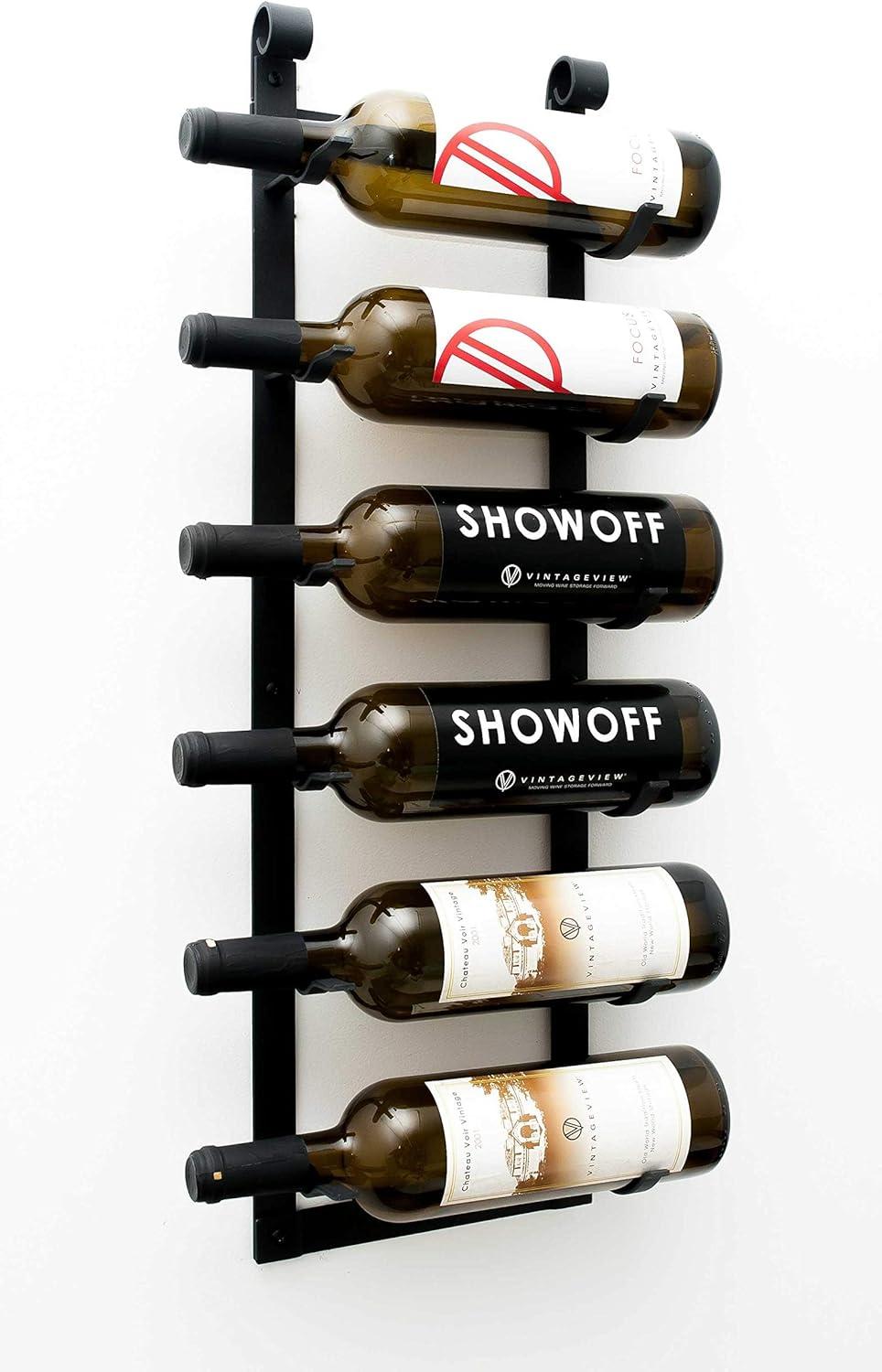 VintageView Le Rustique 6 Bottle Wall Mounted Wine Rack Stylish Modern Wine Storage with Label Forward Design (Matte Black, Set of 1)