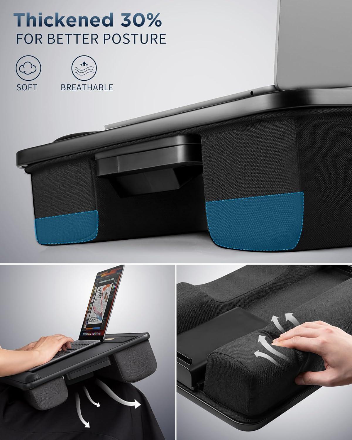 Inbox Zero Lap Desk With LED Light, Portable Laptop Tray With Cushion, Lap Table Stand For Bed And Couch