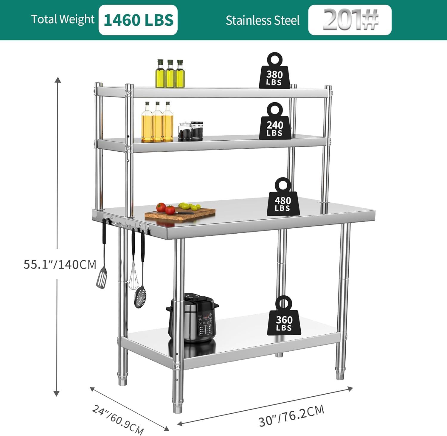 Dextrus 72" X 24" Stainless Steel Table with 3 Drawers, Work Table with Drawer
