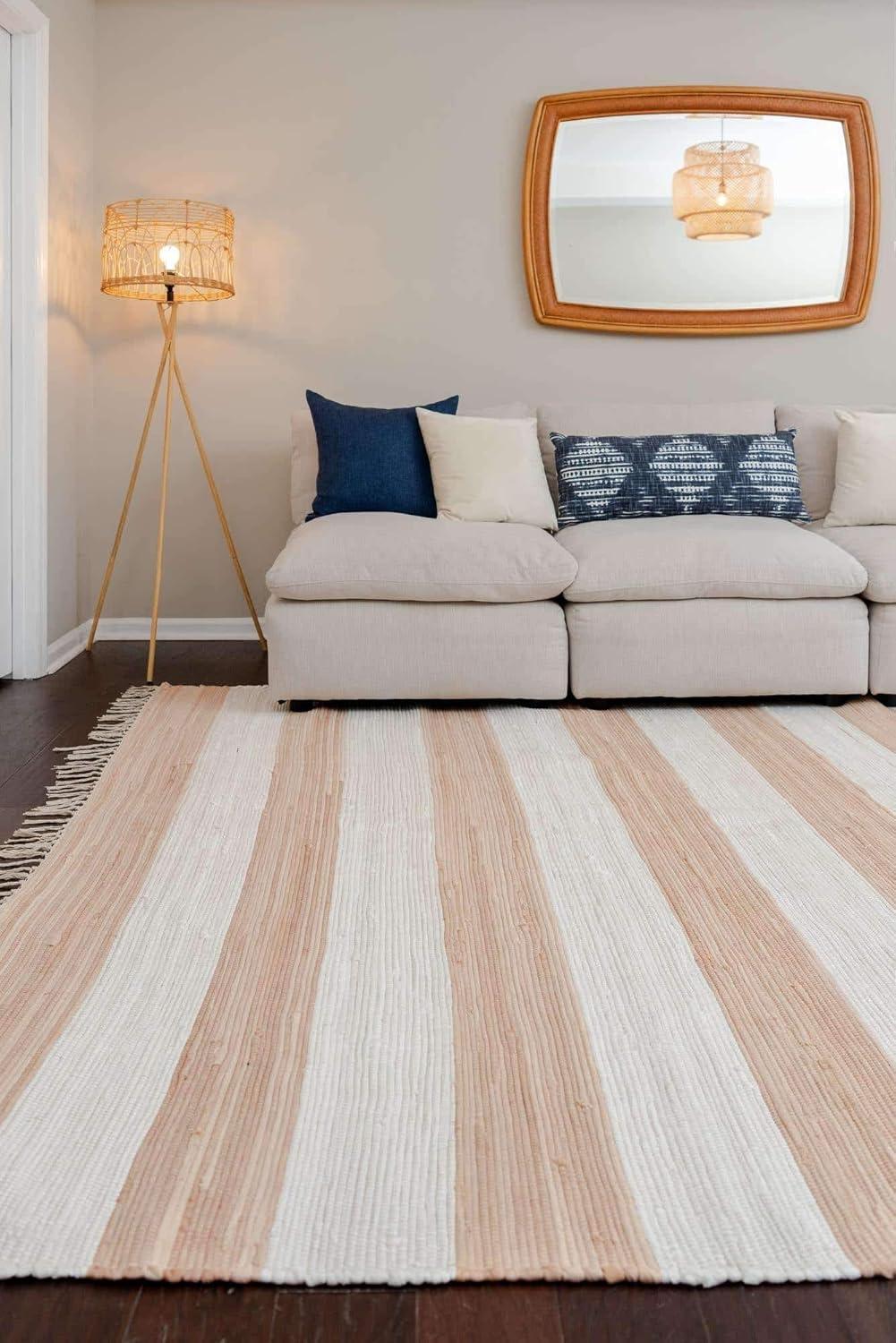 Unique Loom Chindi Rag Collection Area Rug - Striped (9'  x 12' 2" Rectangle Beige/Ivory)