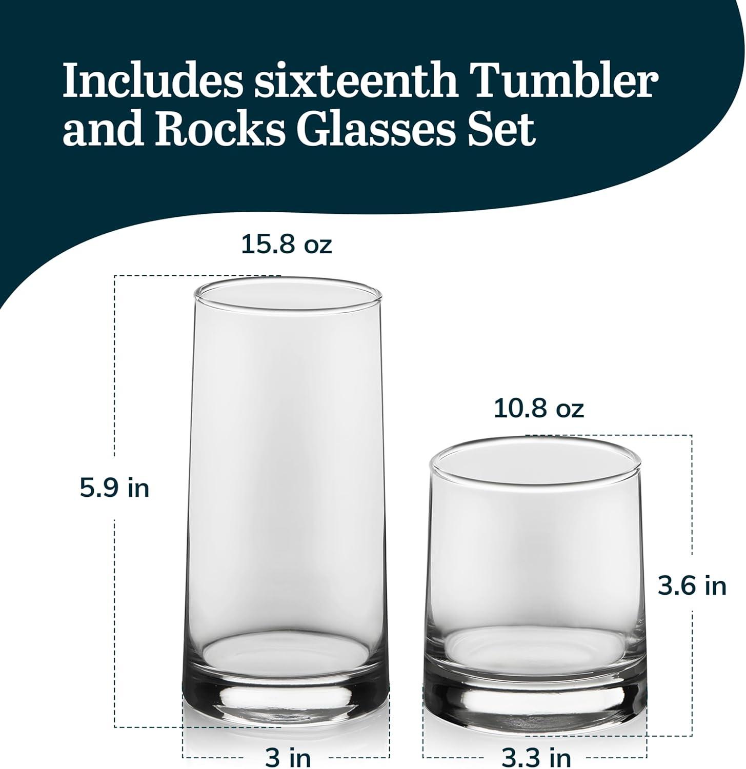 Libbey Cabos 16-Piece Clear Glass Tumbler and Rocks Set