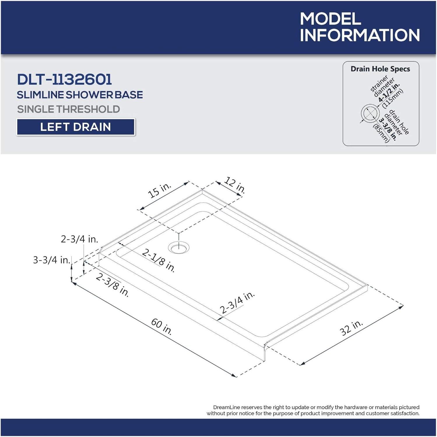 Qwall 32" D x 60" W x 76 3/4" H Left Drain Acrylic Shower Base and Wall Kit in White