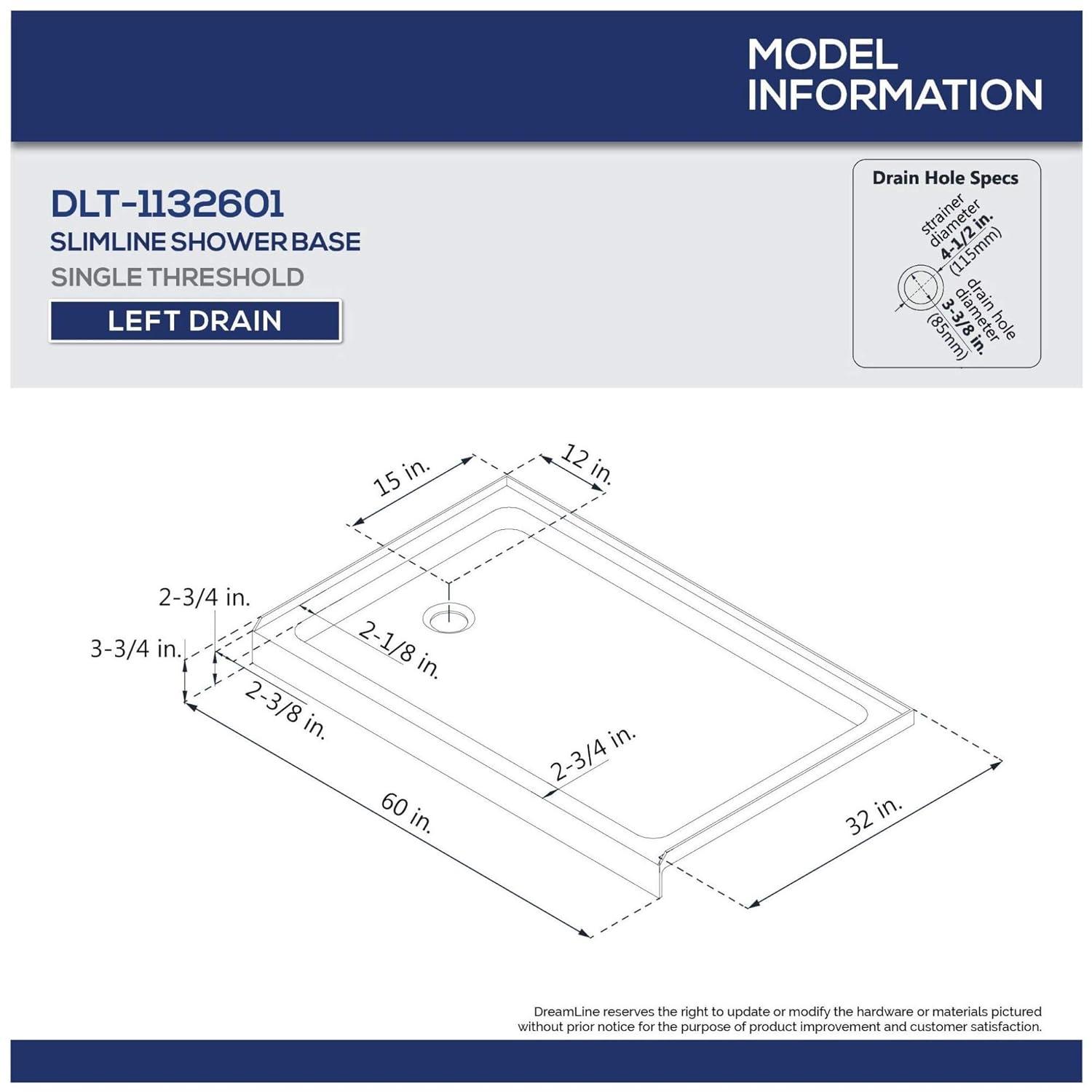 Qwall 32" D x 60" W x 76 3/4" H Left Drain Acrylic Shower Base and Wall Kit in White