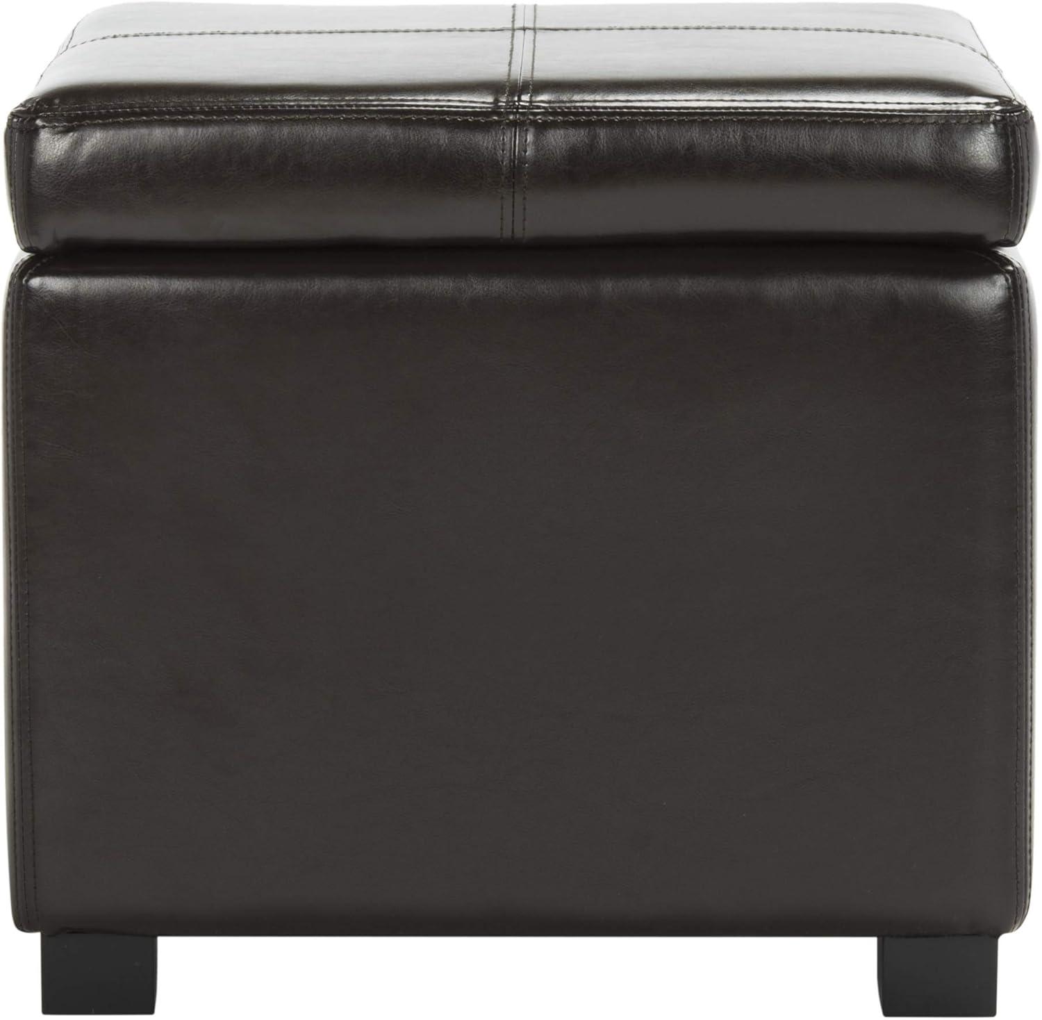 White Bi-Cast Leather Storage Ottoman with Birchwood Frame