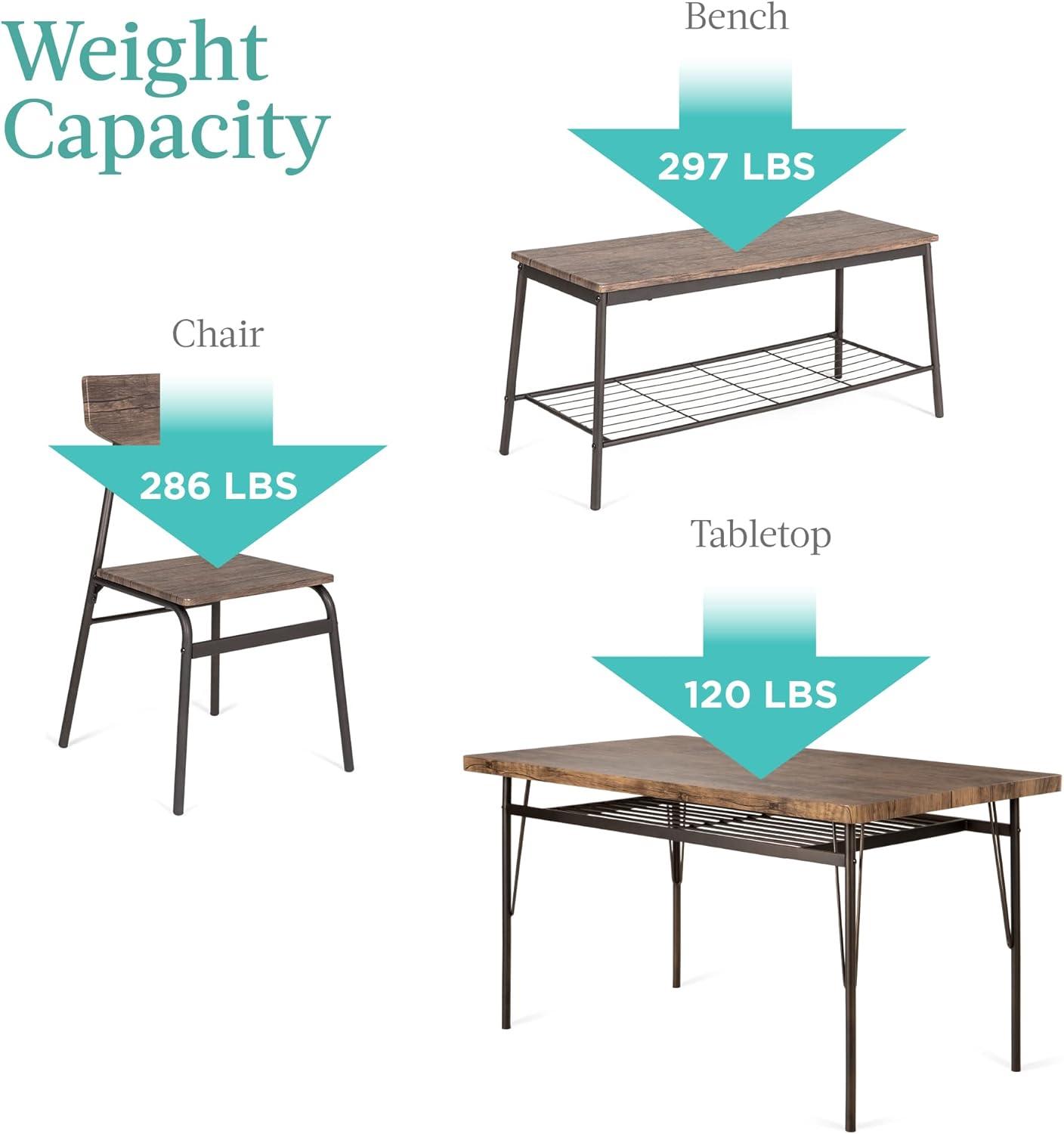 Best Choice Products 6-Piece 55in Modern Home Dining Set w/ Storage Racks, Rectangular Table, Bench, 4 Chairs - Brown