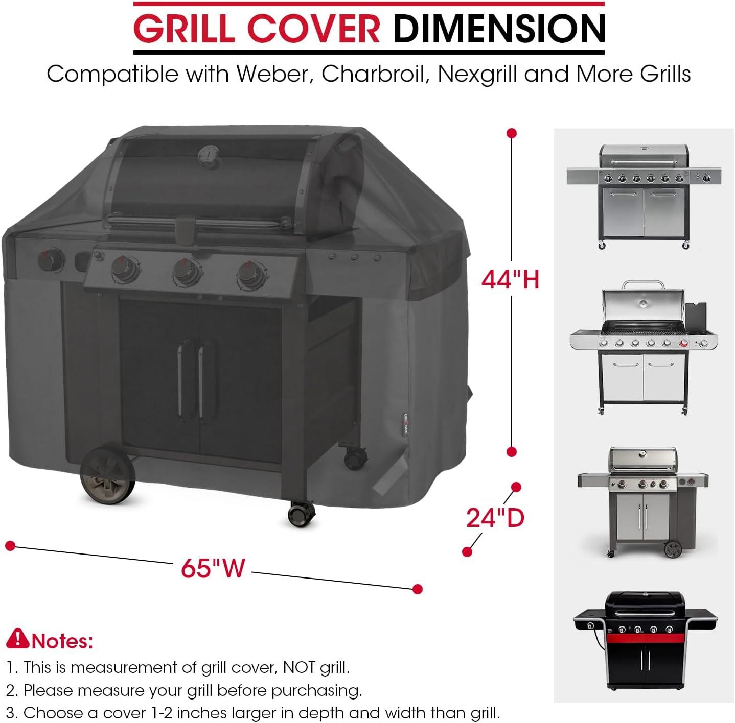 Heavy Duty Black Waterproof 65-inch BBQ Grill Cover