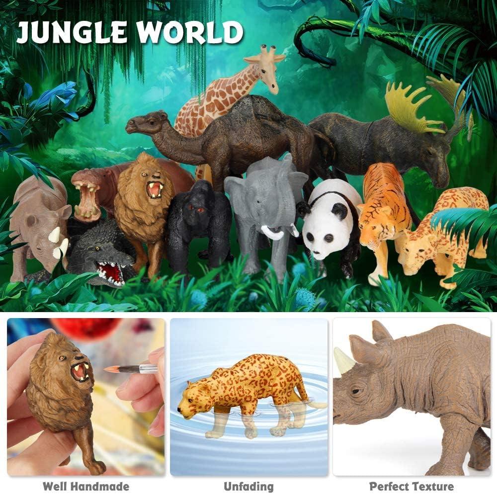 Safari Animal Toys Figures, 12 PCS Realistic Jumbo Wild Jungle Animals Figurines, Large African Zoo Animal Playset with Lion,Elephant,Giraffe, Plastic Animal Learning Toys for Kids Toddlers Boys Girls