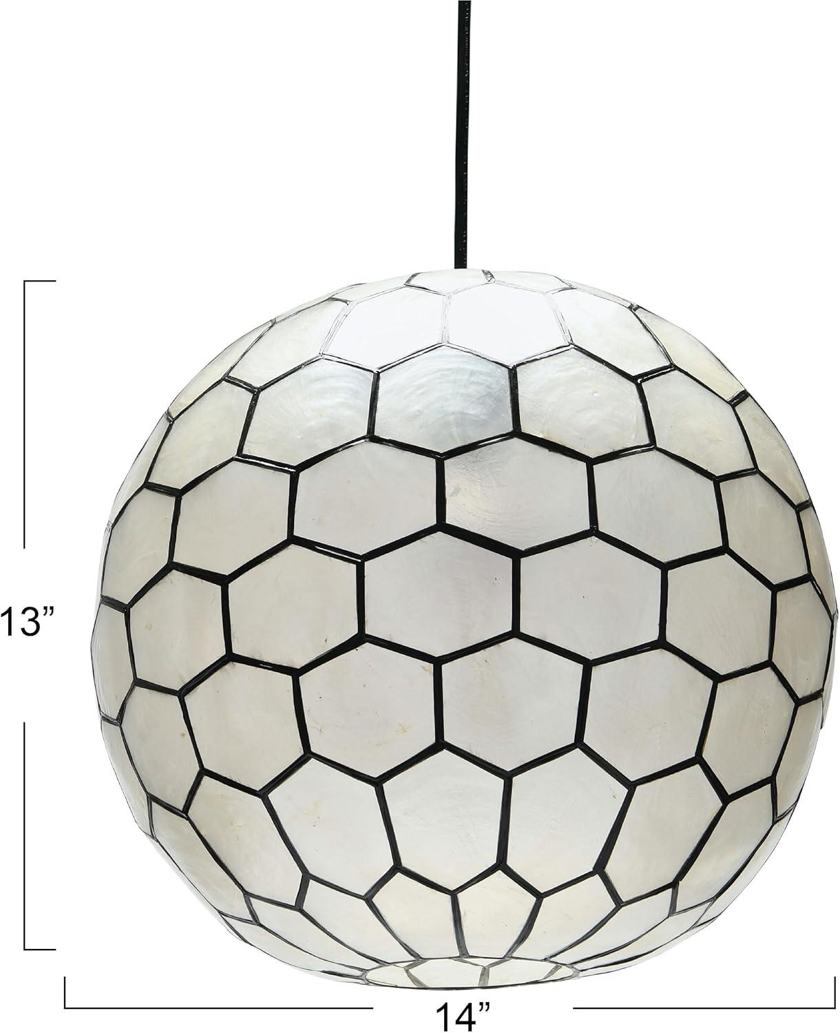 Storied Home Capiz Honeycomb Globe Pendant Light Capiz White Seashells