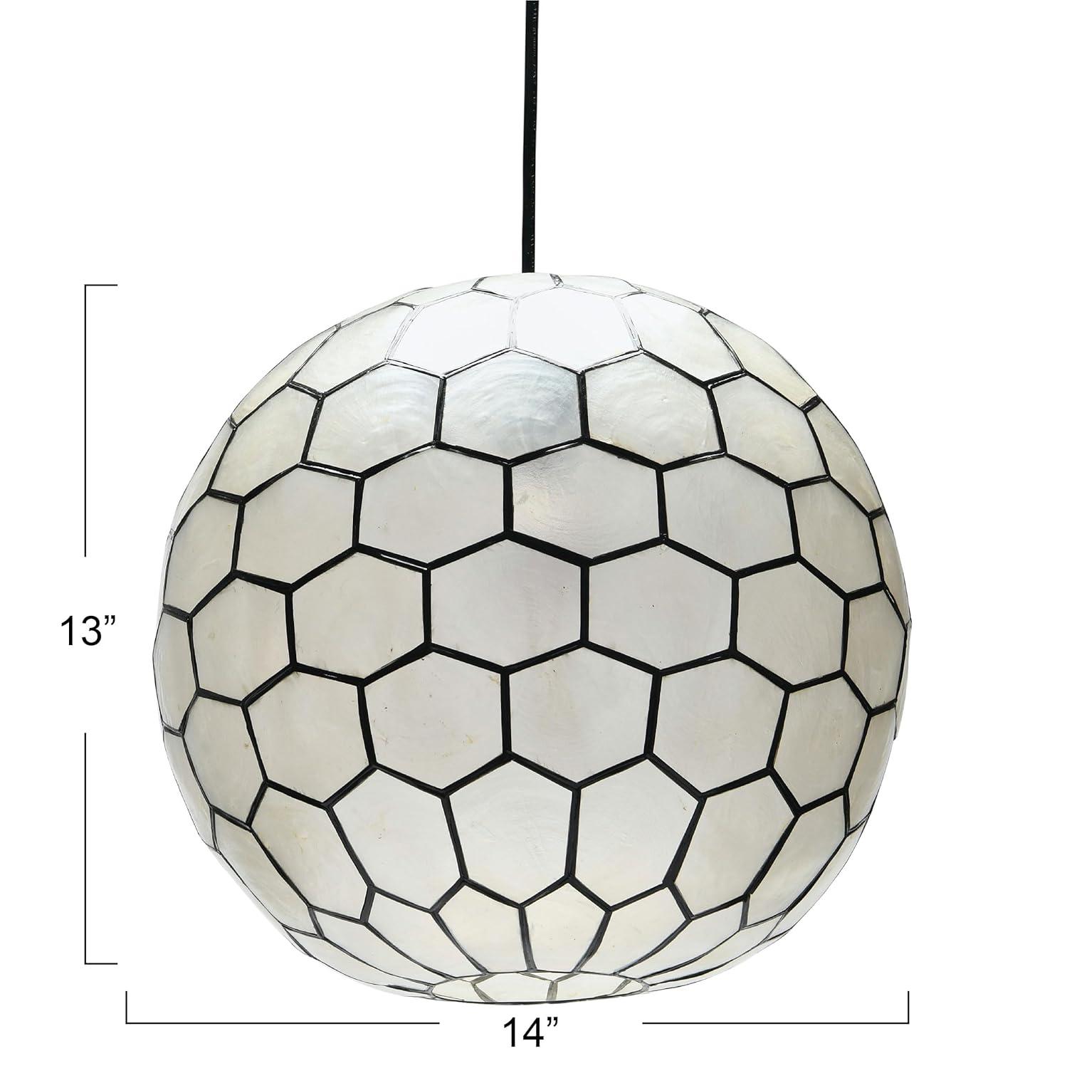 Storied Home 14"x13" Capiz Honeycomb Globe Pendant Light Capiz White Seashells Black: Artisan Crafted, ETL & UL Listed