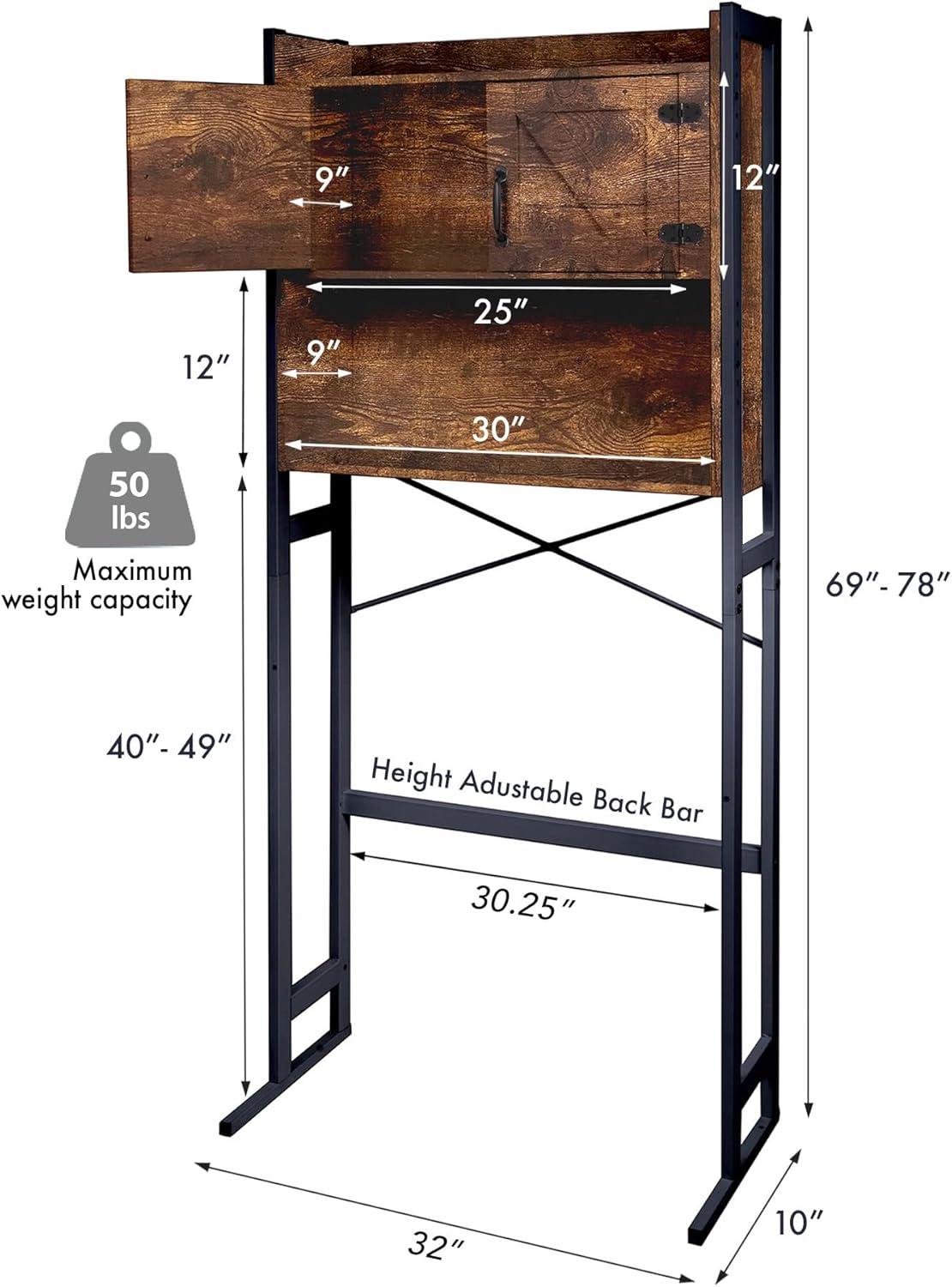 Stephan Roberts Over The Toilet Bathroom and Laundry Organizer and Storage Rack Height Adjustable Shelf, Wood