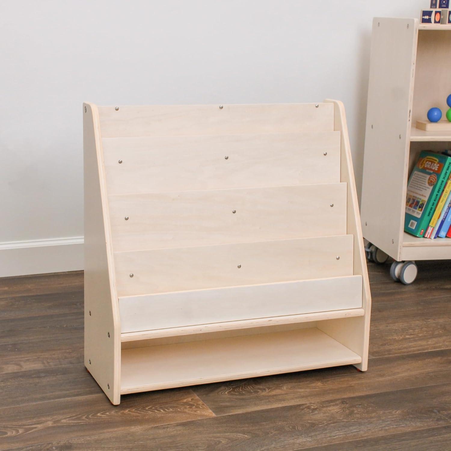 Angeles Birch Mobile 4-Shelf Book Display with Storage - RTA